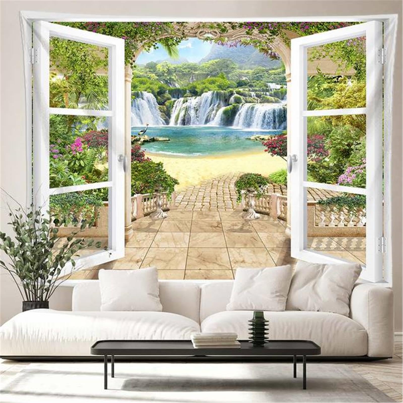 Tapisserie Murale Paysage Nature 150x100cm - Tissu Polyester, Impression HD, Déco Chambre Salon Bureau