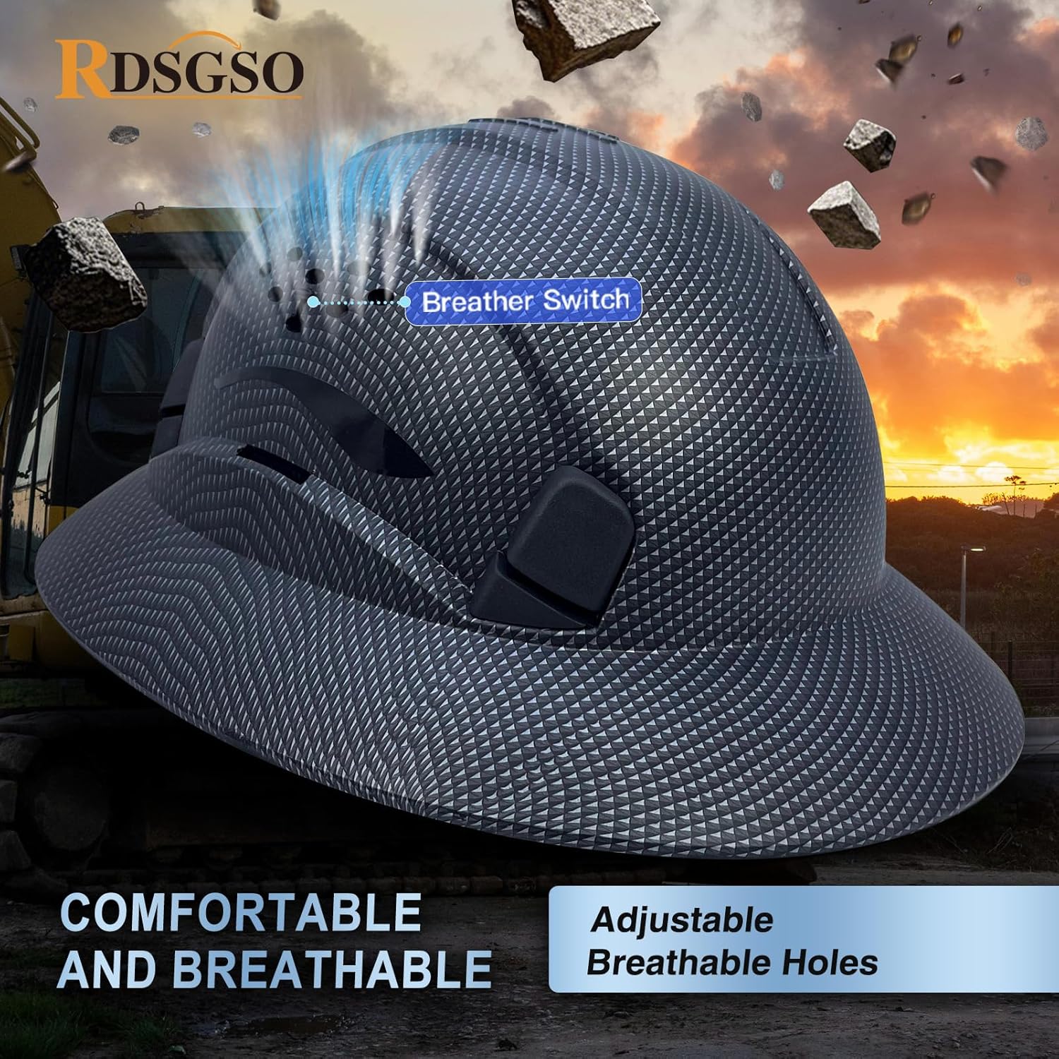 Full Brim Hard Hat Vented Construction Safety Helmet Industrial Work Hardhat for Workers 6 Point Adjustable Ratchet Suspension OSHA Approved