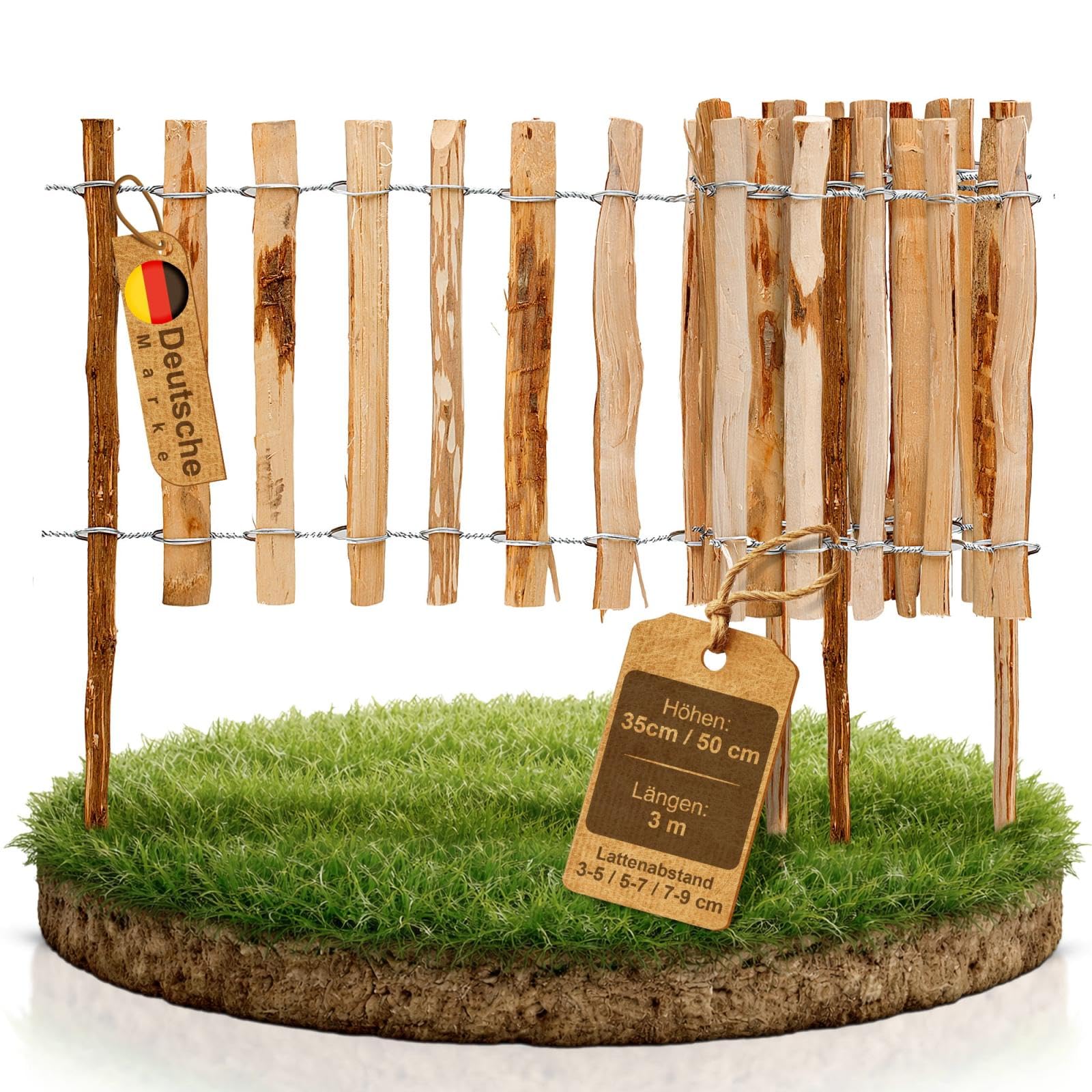 BOOGARDI Beeteinfassung Holz · Mini-Zaun in 6 Größen · Staketenzaun 35 cm hoch x 300 cm lang (Lattenabstand 7-9cm) · Garten Beetumrandung Steckzaun · Kleiner Gartenzaun zum Stecken