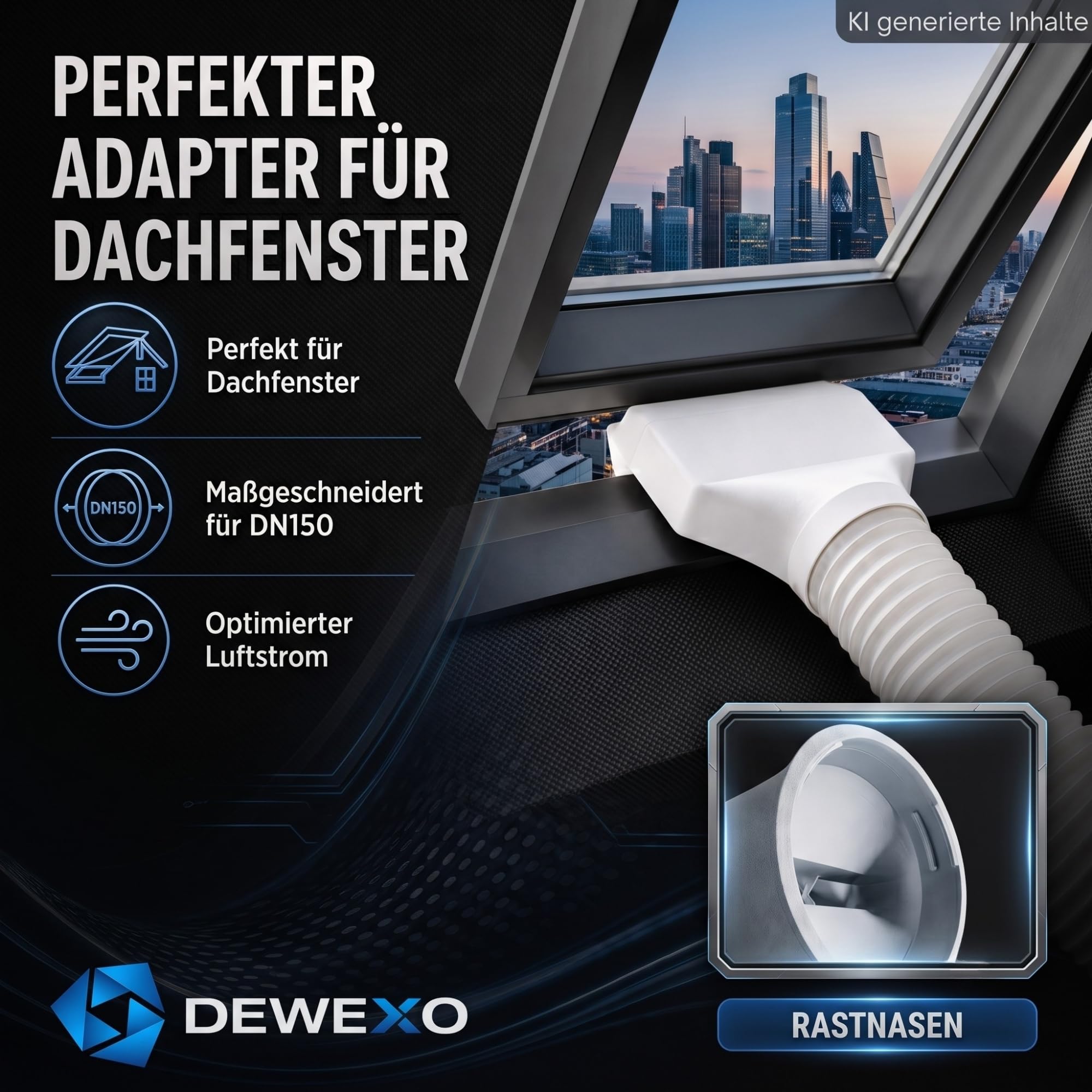 150mm Dachfenster Klima Adapter passend für Luftrohre & -schläuche Fenster