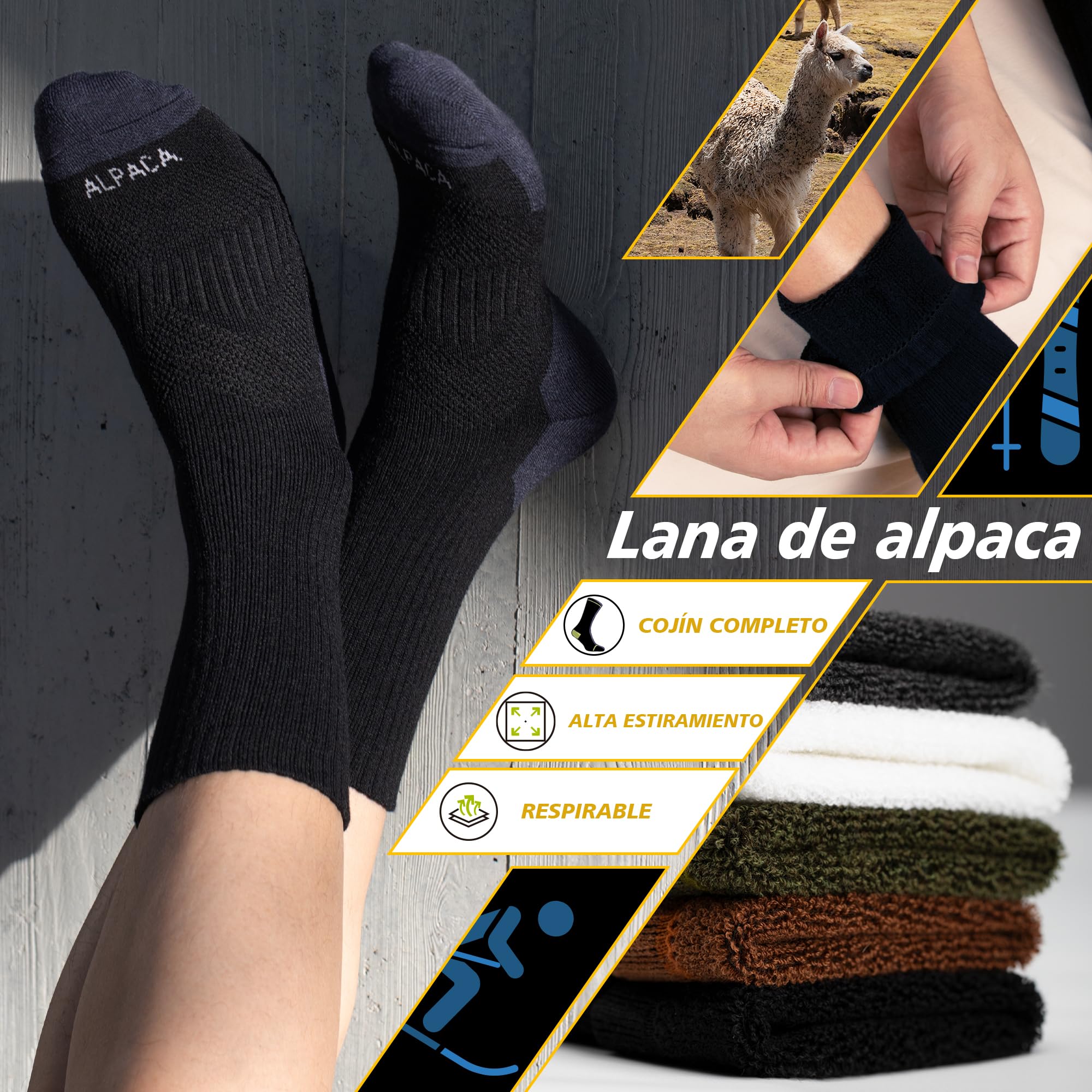 Calcetines Termicos Mujer Hombre Lana di Alpaca Calentitos 2 Pares Gruesos Calcetines Invierno Altos Frio Extremo Nieve Senderismo Running Esquiar Deportes Talla 35-51