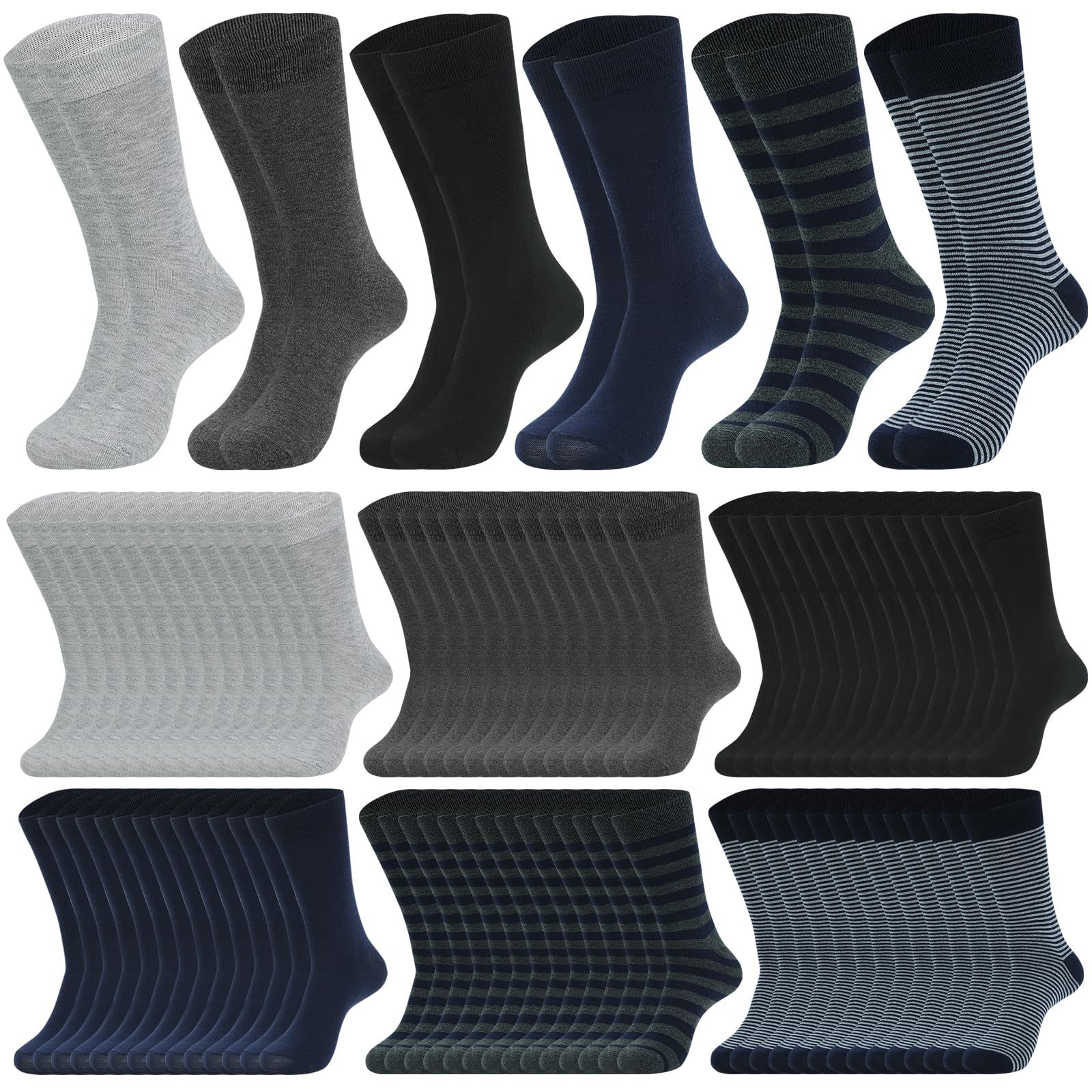 60 paia di calzini da uomo con motivo a tinta unita, casual, leggeri, comodi, da lavoro, Multi, 0X-6X