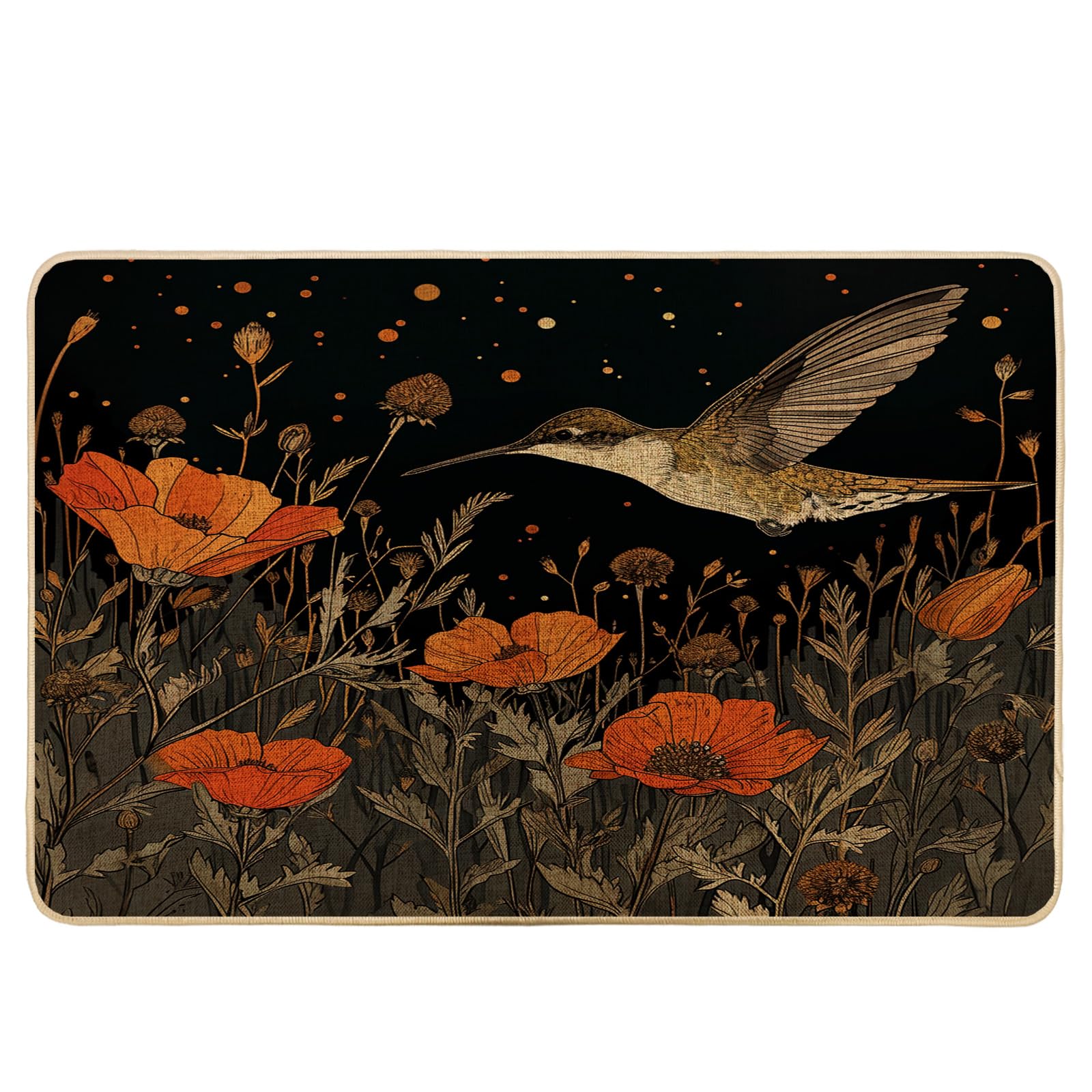 Bird Door Mat Floral Hummingbird Round bot Modern Abstract Watercolors Black Rubber House Classroom Indoor Inside Door Outdoor Garage Bathroom Dirt Trapper Decorations Office Pool Door Mat 17x29Inch