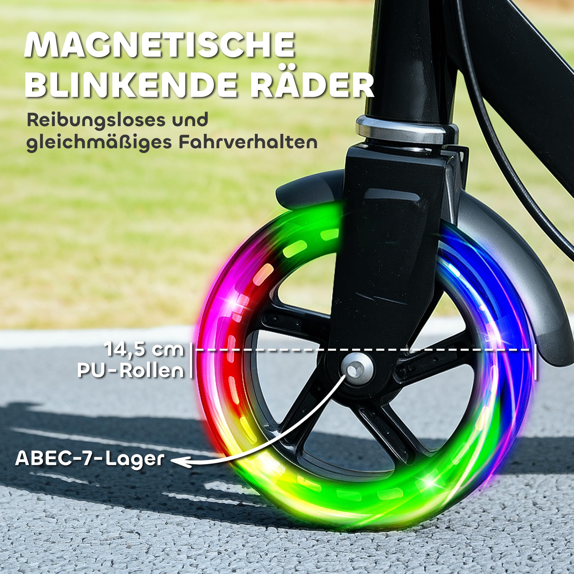 AIYAPLAY Roller Kinder Scooter mit Leuchtenden Rädern, Bremse, klappbarer Kinderroller Höhenverstellbarer Tretroller Kickscooter für Kinder Jugendliche 3-8 Jahre Cityroller bis zu 50 kg