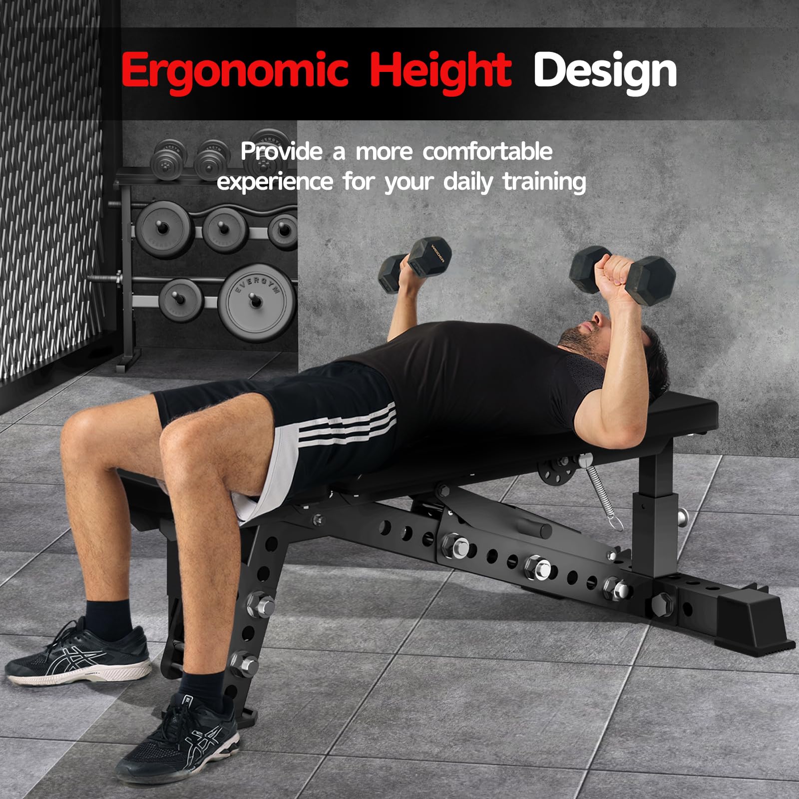 JEEKEE Adjustable Weight Bench, 40" Extended Backrest for Tall Lifters up to 6'5", 1300LBS Weight Capacity and 44 Adjustable Positions Bench for Garage and Home Gym Workouts