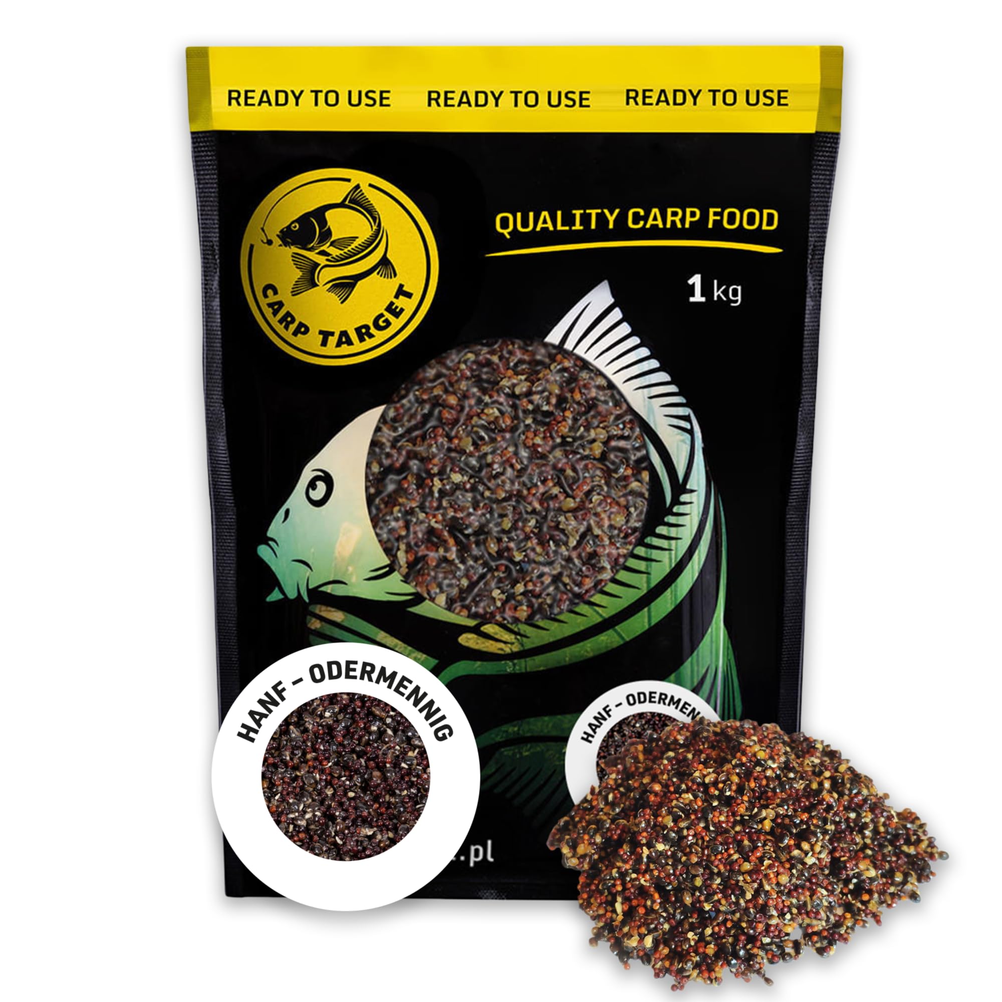 Mix ziaren konopie rzepik 1 kg - Gotowa zanęta wędkarska na karpie, amury i inne karpiowate - Mieszanka ziaren zapakowana próżniowo - Gotowane ziarna skuteczne przez cały rok