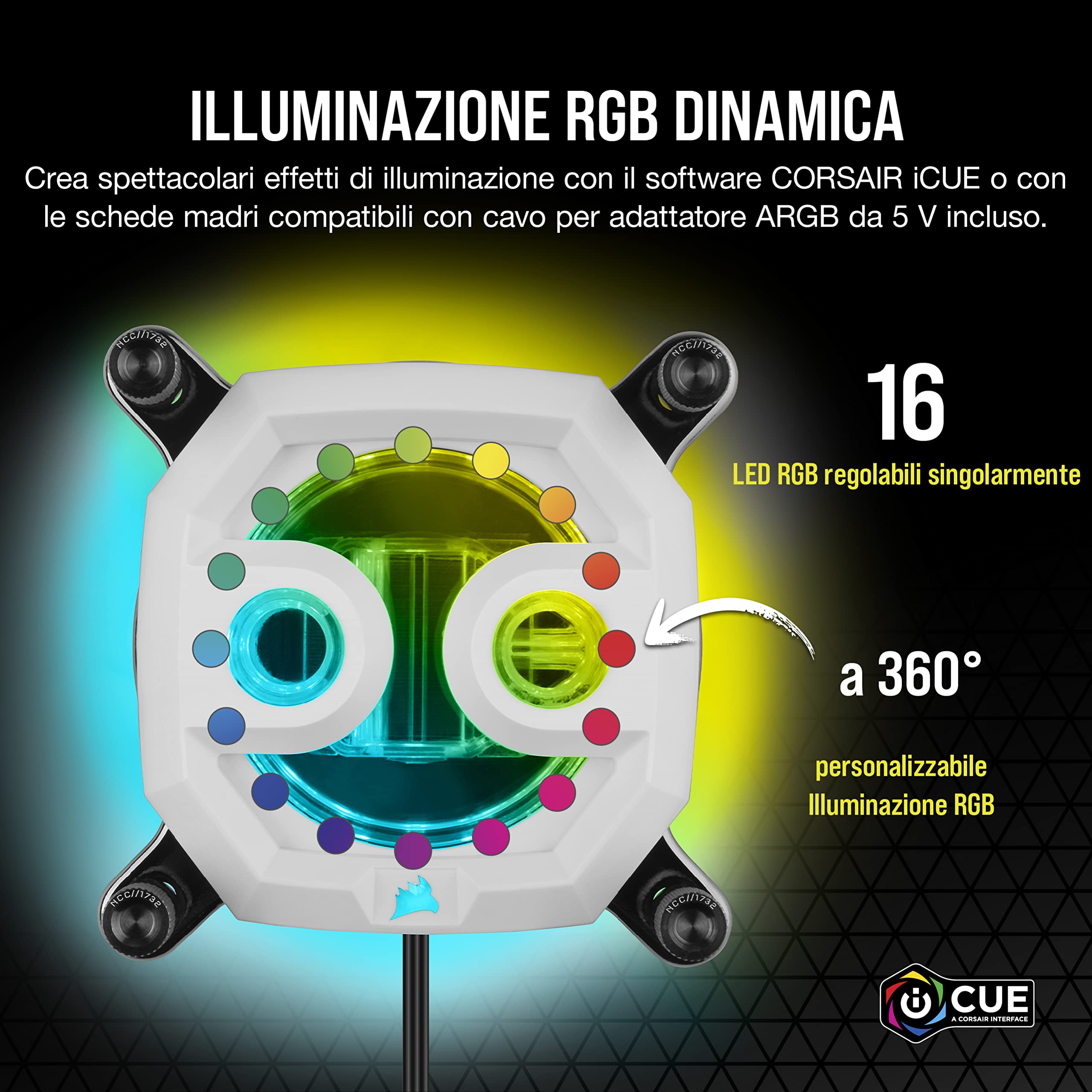 Corsair Hydro X Series XC7 RGB PRO Waterblock per CPU Intel LGA 1700, 1200, 115X e Socket AMD AM4 (Piastra di Raffreddamento in Rame Placcato, Più di 110 Micro-Alette di Raffreddamento) Bianco