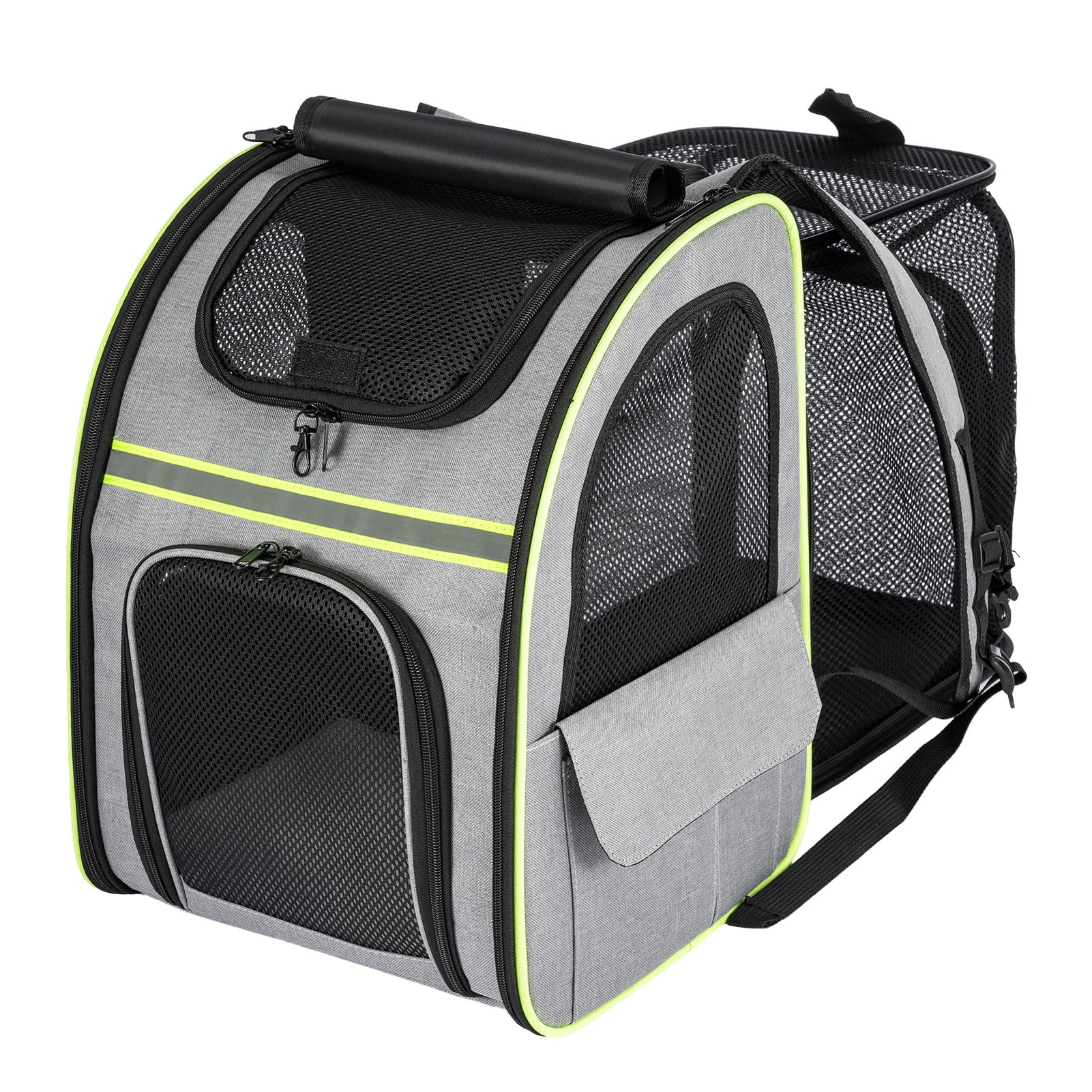 Cat Carrier Dog Backpack Expandable Large, Portable Breathable Rucksack with Front Mesh Window, Extendable Back More Space Great For Carrying Pets (Gray)