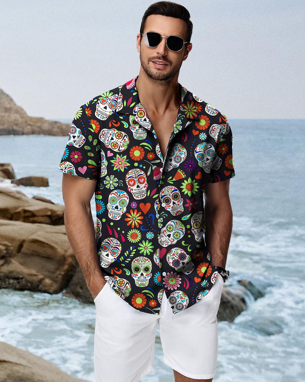 HMIYA Hawaii Hemd Männer Hawaiihemd Herren Kurzarmhemd Button Down