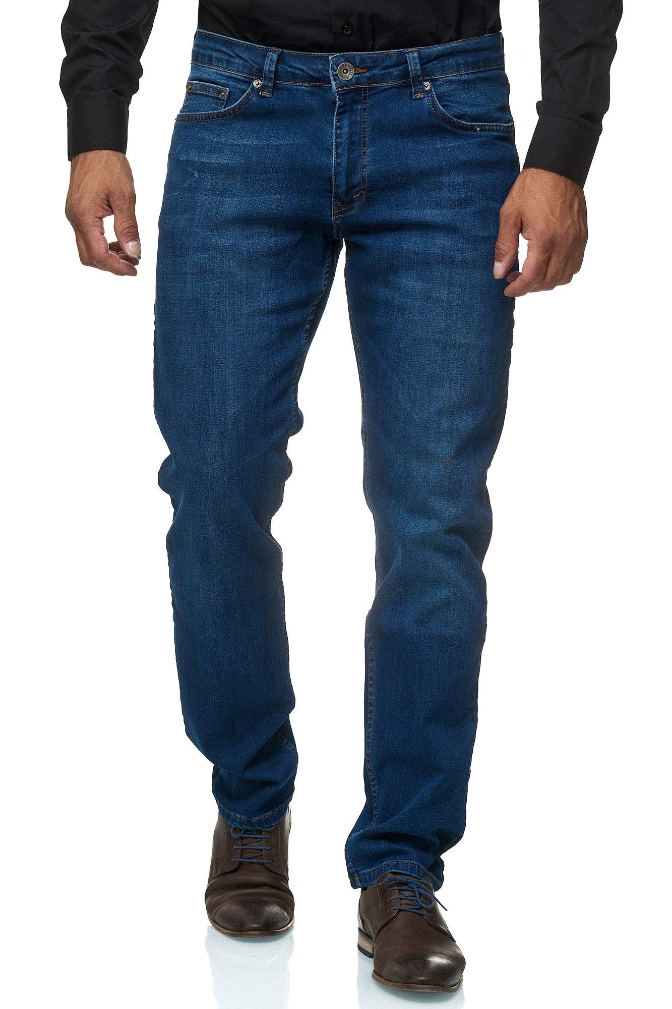 JEEL Herren-Jeans - Regular-Fit Straight-Cut - Stretch - Jeans-Hose Basic Washed 03-blau 30W / 30L