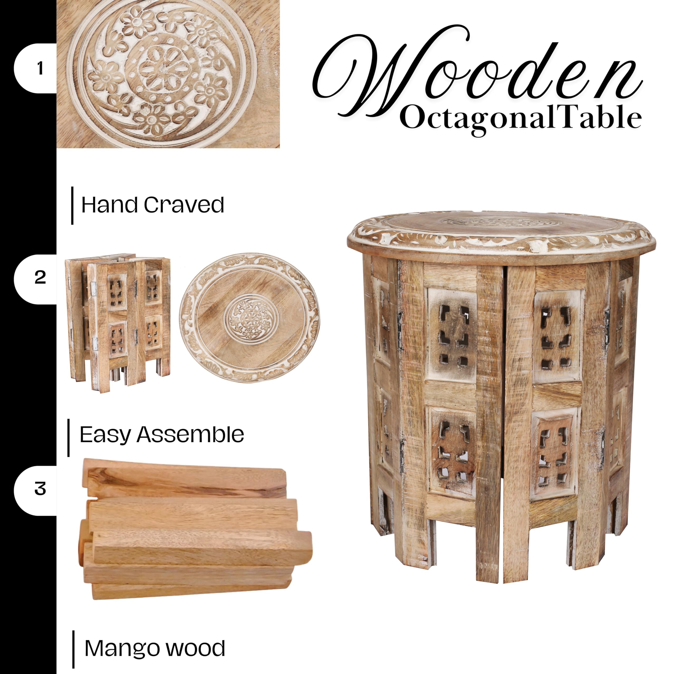 Amazon｜手彫りアクセントテーブル サイドテーブル 玄関テーブル 木製