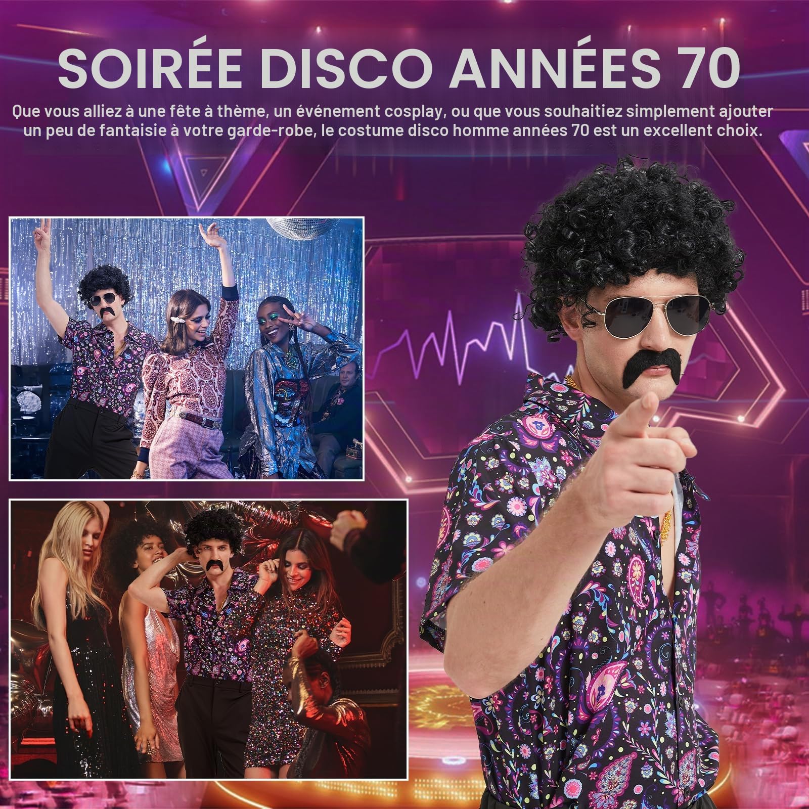 Ezuwail Costume disco des années 70 pour homme