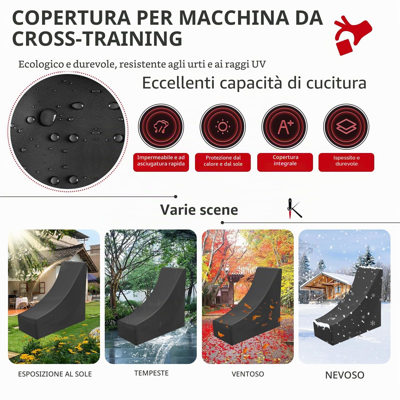 Copertura Protettiva Cross Trainer Impermeabile,Copri Macchina Ellittica Antivento,Telo Macchina Ellittica con Fune,210D Oxford Tessuto Antipolvere,Resistente (140*65*60/165cm,Nero)