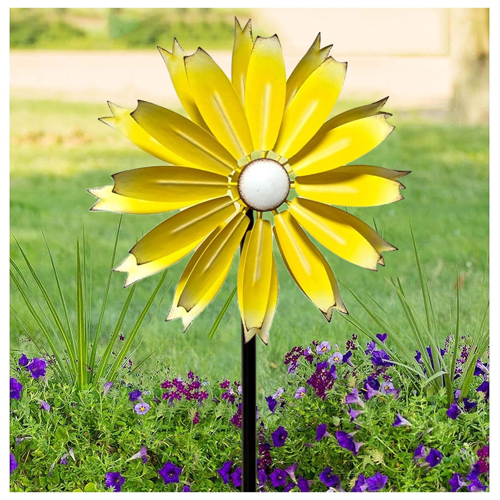 Magische WindmüHle 149cm WindmüHlen Garten Metall DoppelflüGel-WindmüHle WindräDer Garten FüR Den AußEnbereich,Terrasse, Rasen,Yellow