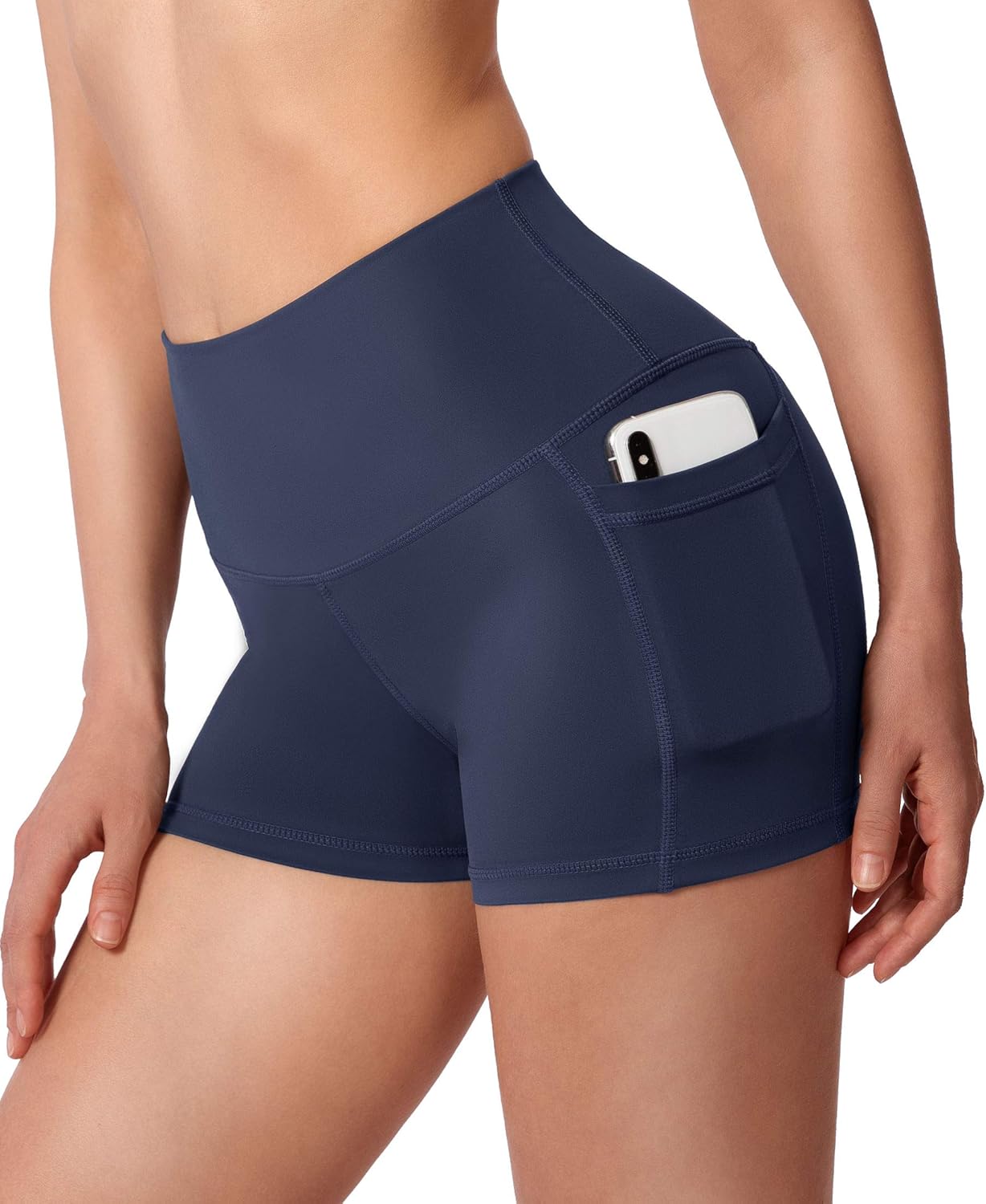 Soothfeel Women's High Waist Yoga Shorts with Side Pockets Tummy Control Running Gym Workout Biker Shorts for Women 5" /3" - Image 2