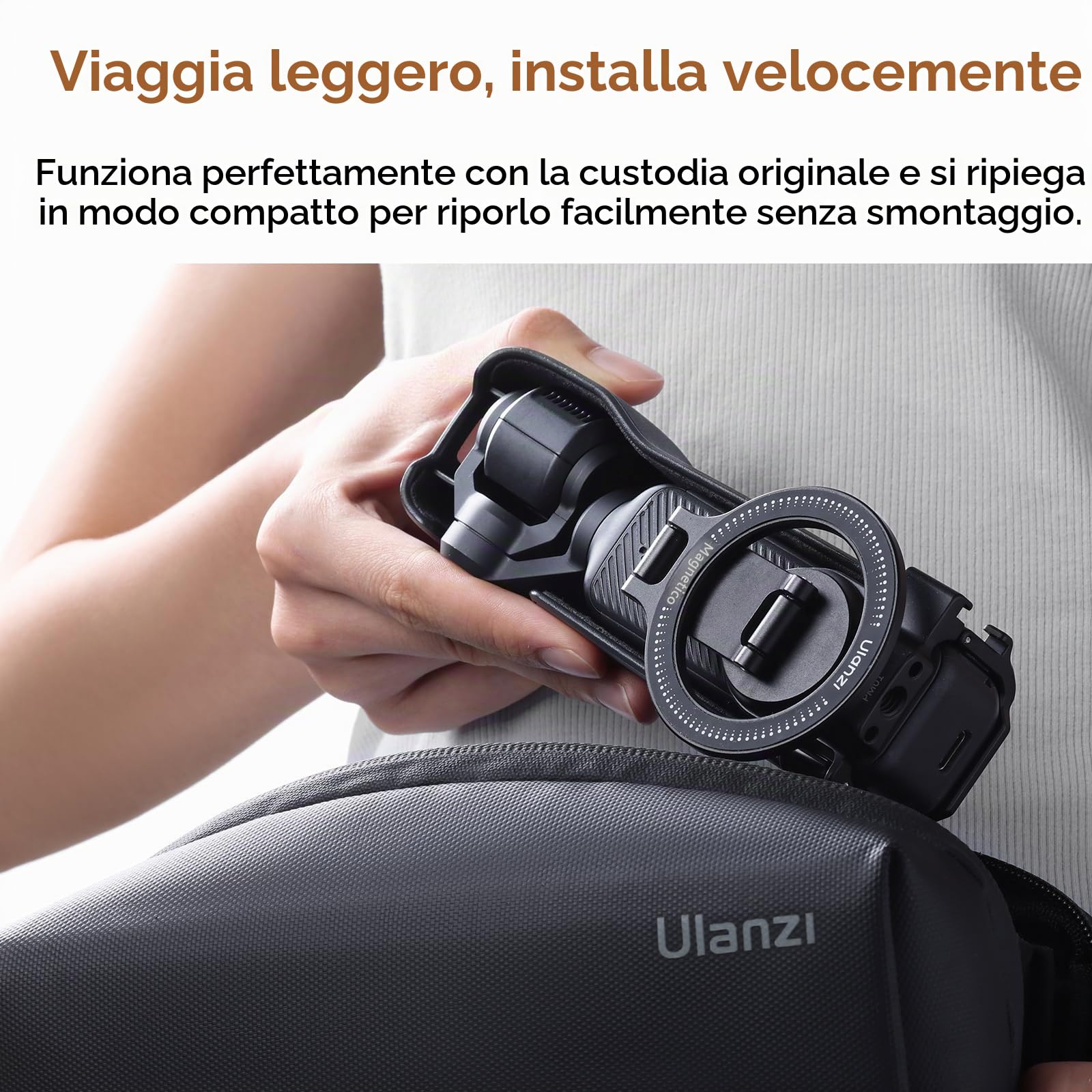 ULANZI PM01 Supporto magnetico compatibile con DJI OSMO Pocket 3, supporto per fotocamera ad espansione in alluminio con attacco a slitta fredda e supporto da 1/4", regolazione 181/270/360°, tasca