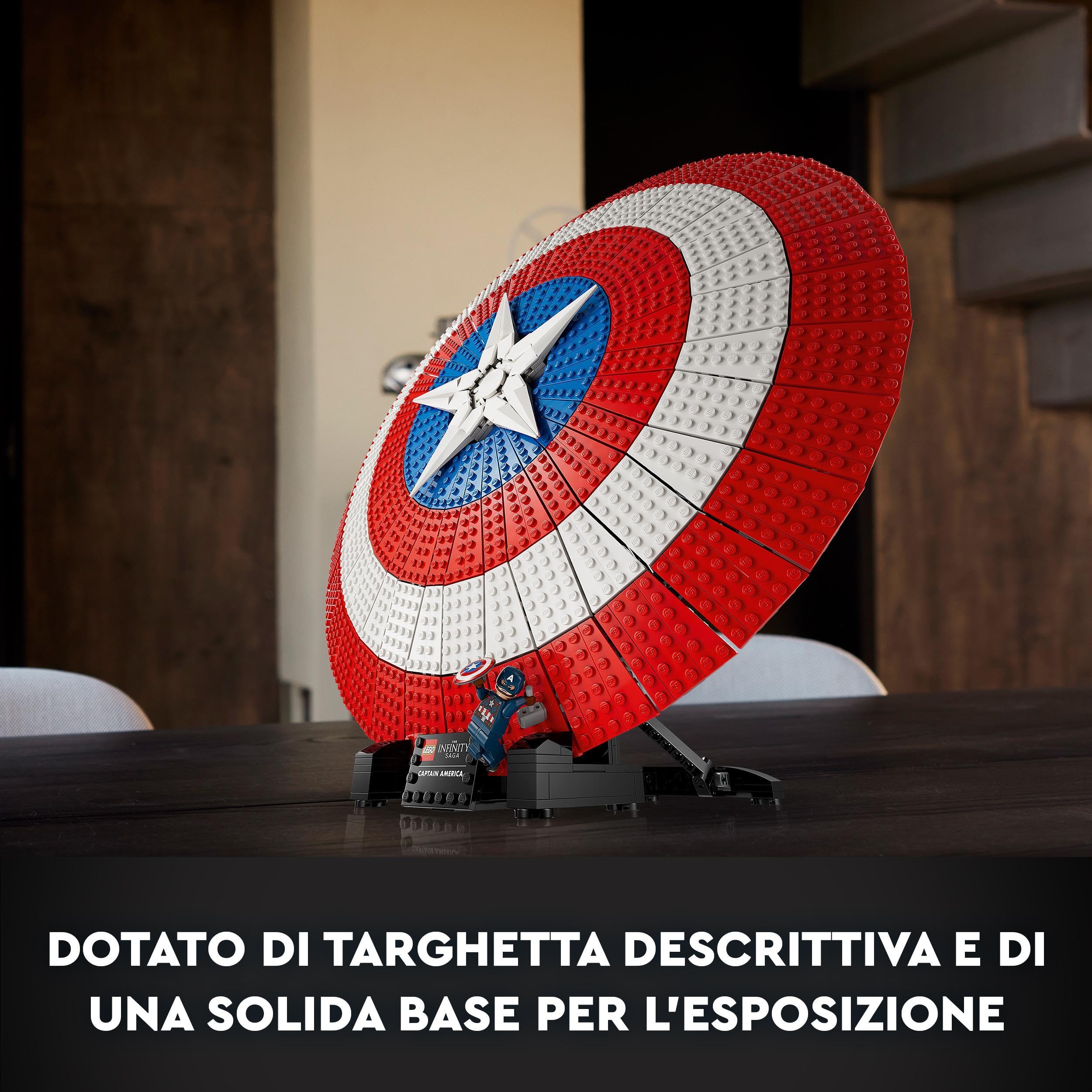 LEGO Marvel Scudo di Captain America, Kit di Costruzione Avengers per Adulti con Minifigure, Targhetta e Martello di Thor, Idea Regalo da Collezione per Uomo, Donna, Lui o Lei da Infinity Saga 76262