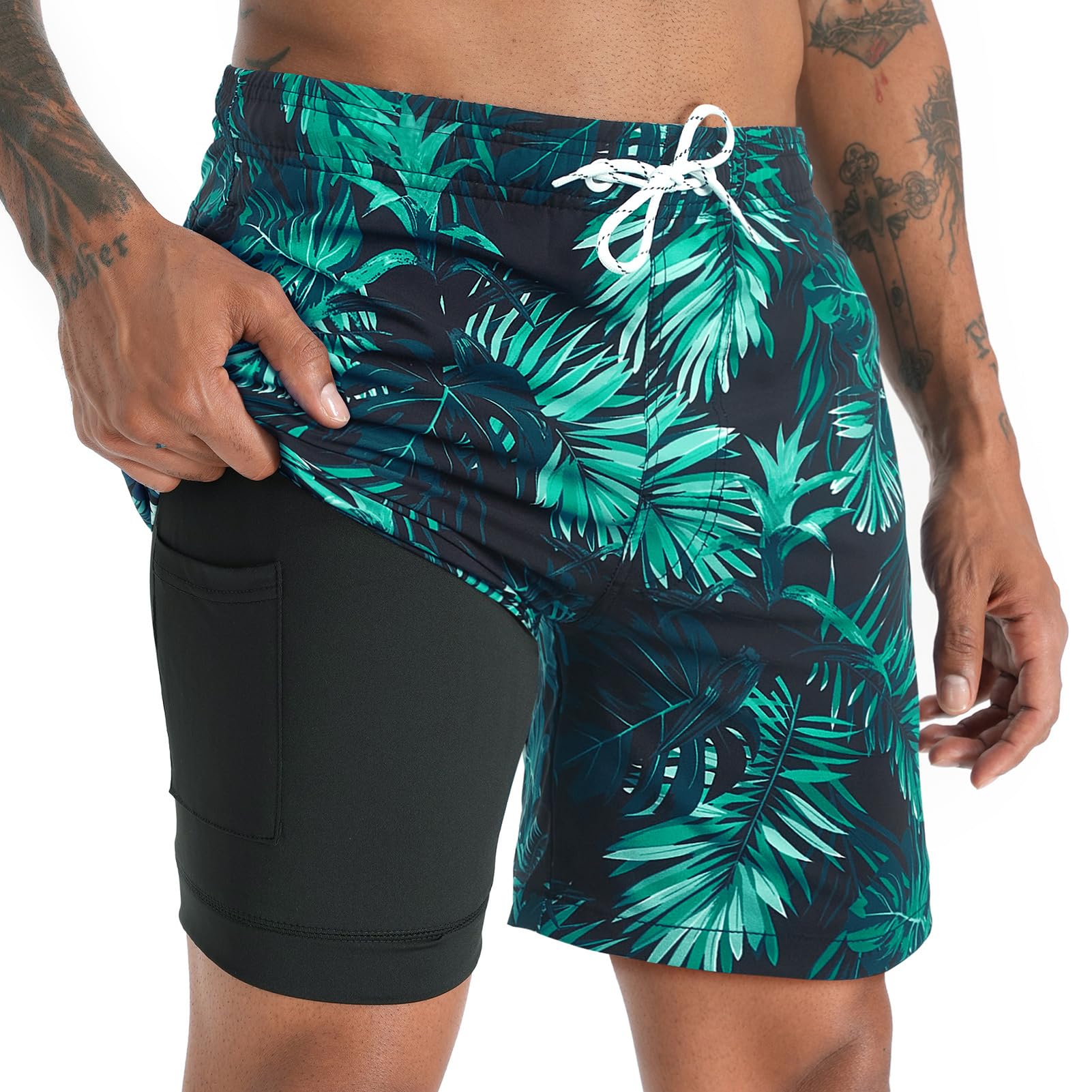 zeetoo Mens Swim Trunks with Compression Liner 5.5" Inseam Shorts Bathing Suit Quick Dry Swimsuit