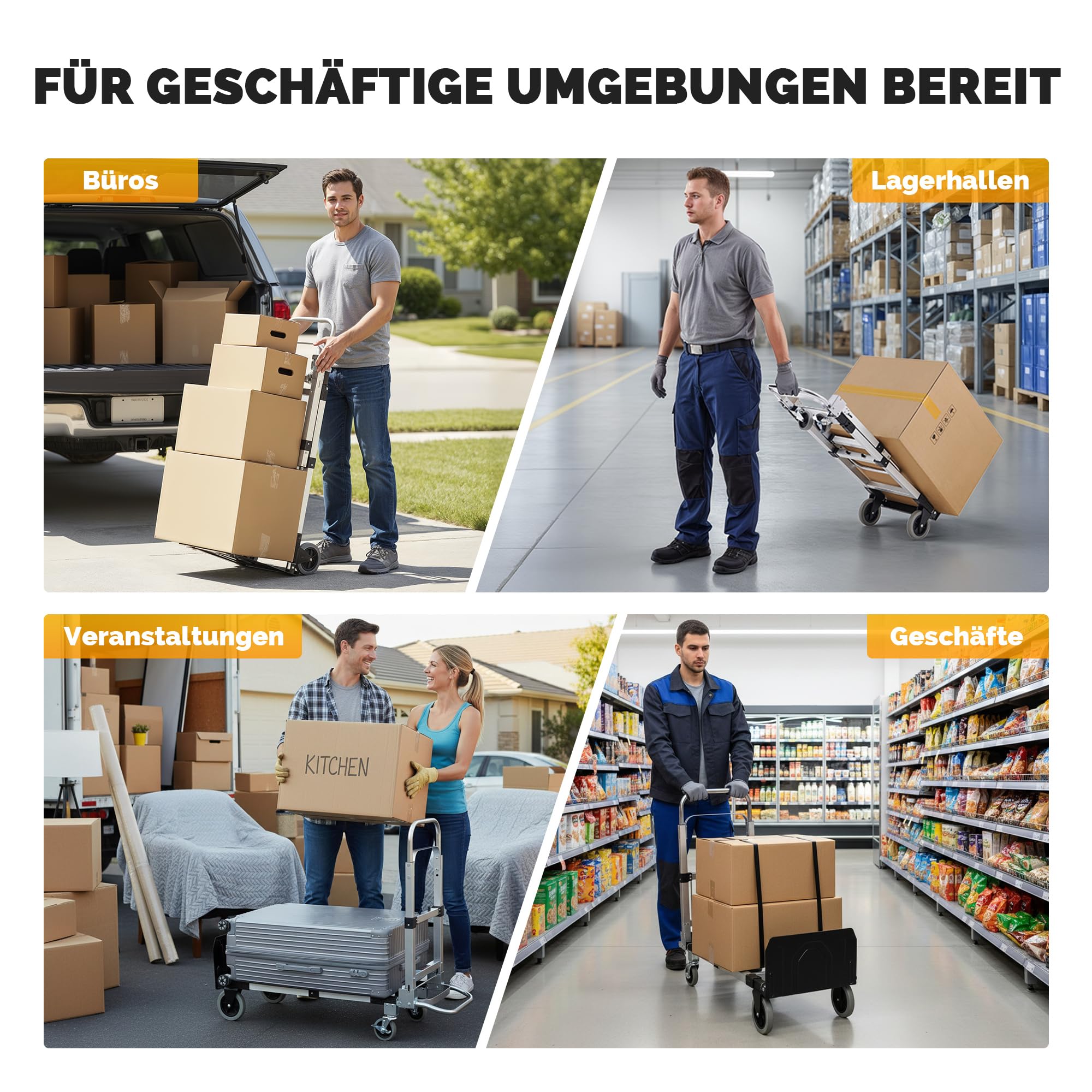 CREWORKS 2-in-1 Sackkarre Klappbar Aluminium Transportkarre Höhenverstellbar Plattformwagen mit Feststellbaren Schwenkrädern, 2 Gurten Tragkraft 270kg Handwagen Leicht Transportwagen für Transporte