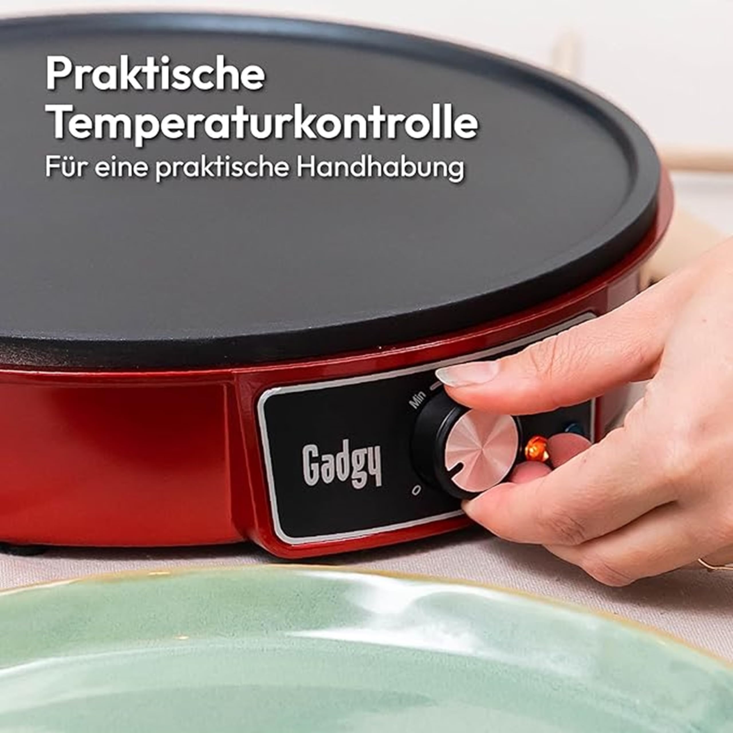 Gadgy Crêpes Maker elektrisch mit 30 cm Platte – Antihaftbeschichtetes Crêpe-Gerät inkl. Teigverteiler & Wender – Ideal für Crêpes, Pfannkuchen, Pancakes, Poffertjes & mehr