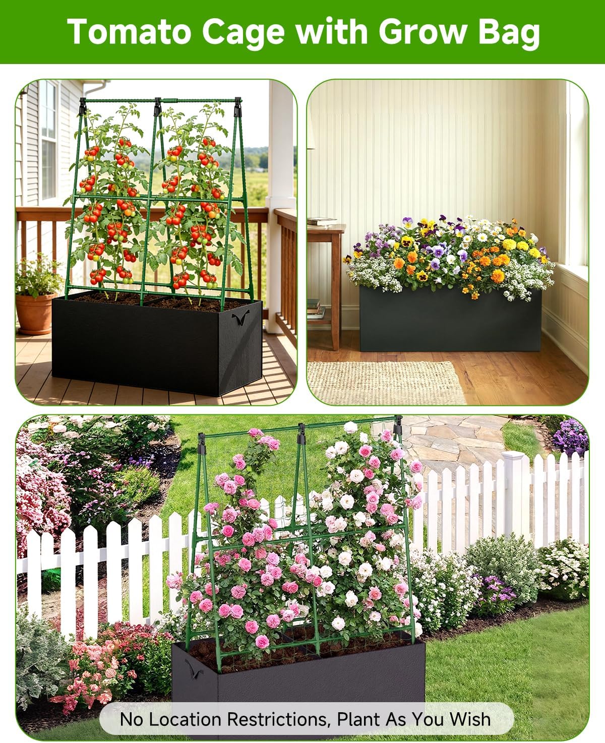 Cucumber Trellis with for Climbing Plants, A-Shape Garden Trellis with Grow Bags, Metal Plant Trellis with Garden Netting for Vegetables Flowers Fruits