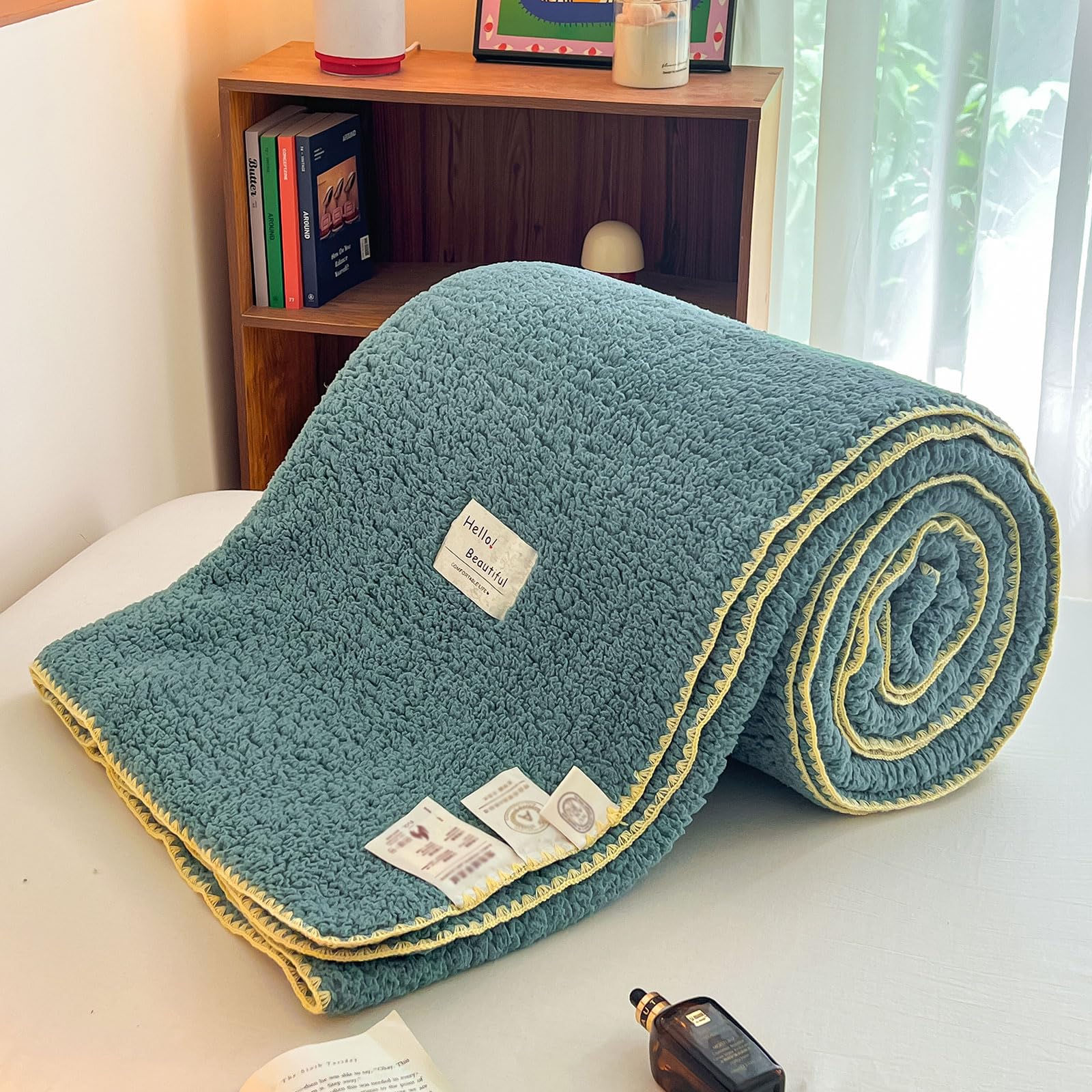 Xrare Bubble Velvet Blanket, Soft Fleece Throw Blanket, Single Size, For Bed Sofa Naps, Mist-Green 150x200cm
