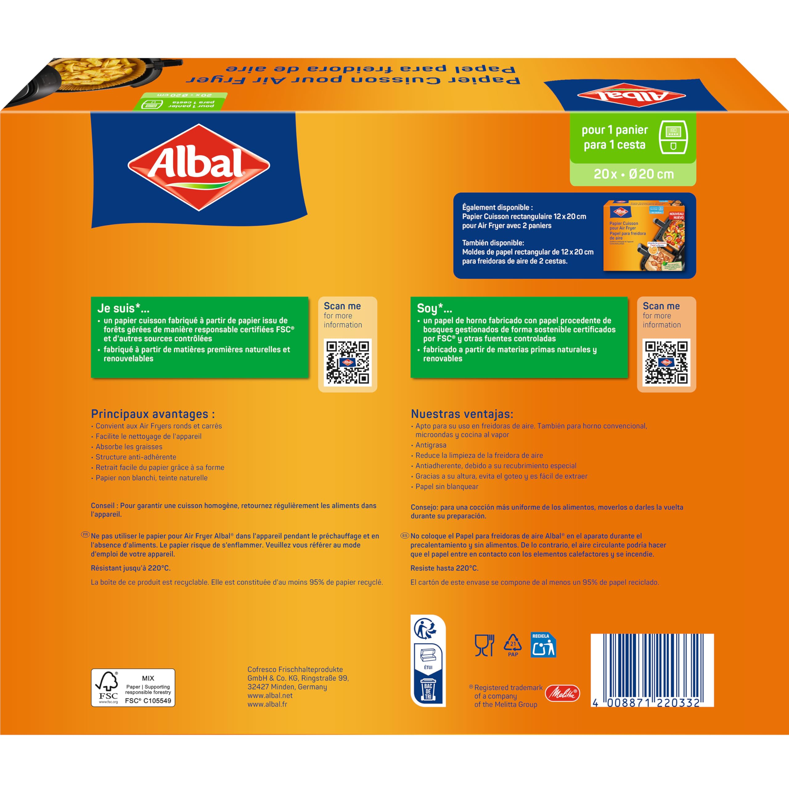 Albal Papier Cuisson Air Fryer 4-8 litres Absorbe les graisses