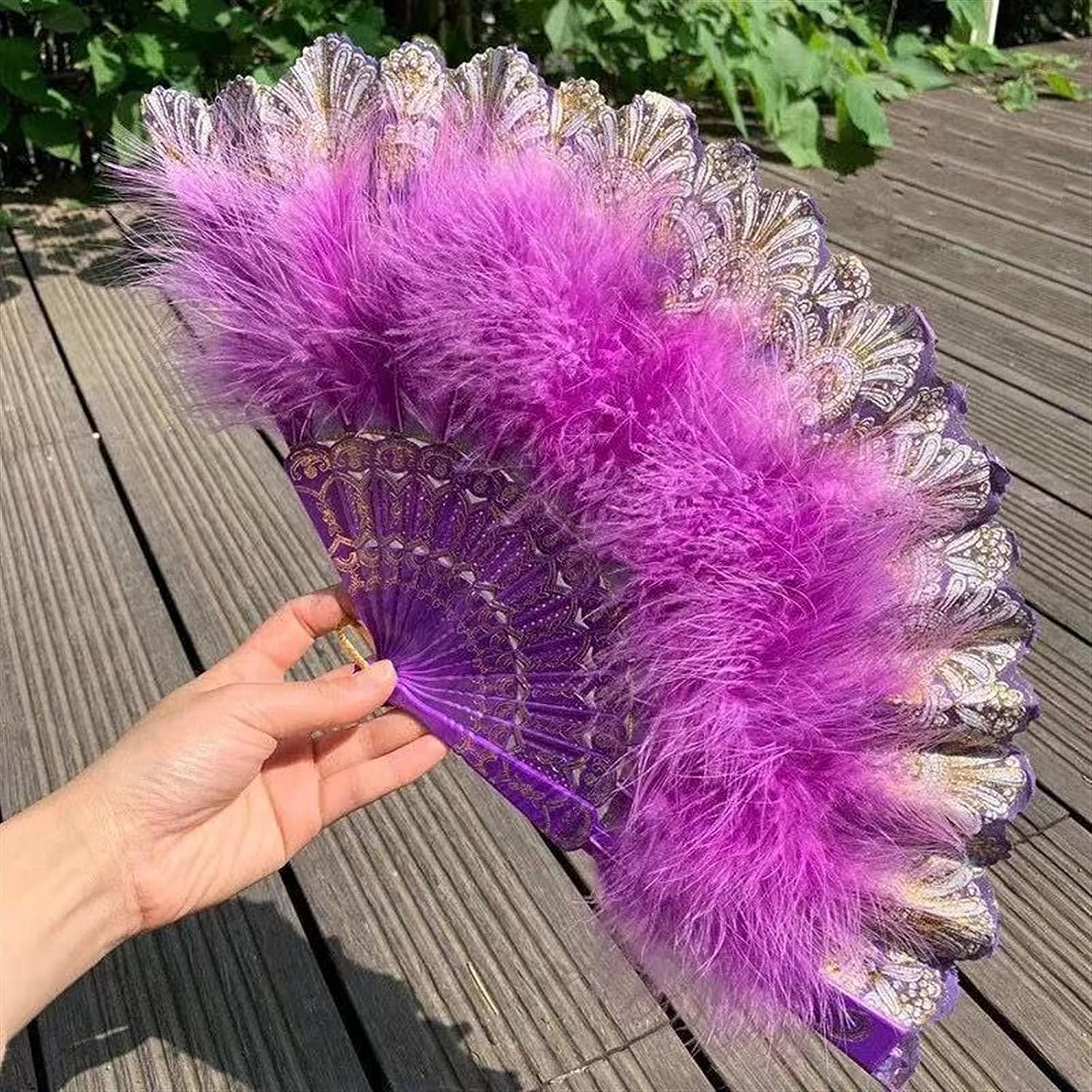 ROHCGHC folding fan, Handheld Feather Fan,Vintage Folding, Dance Hand with Pendant Gift Wedding Party Decoration(Purple)