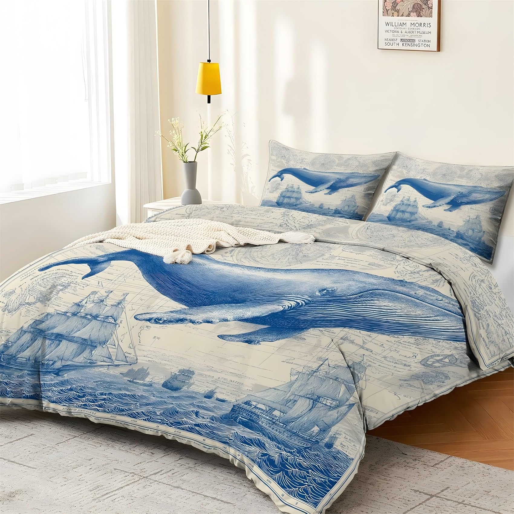 Ballena Funda Nórdica Cama 105 Juego, Reversible Microfibra Juegos Cama Azul Funda Edredon 180×220 y 2 Fundas 50x152, con Cremallera, Apto Hombres y Mujeres RP1060