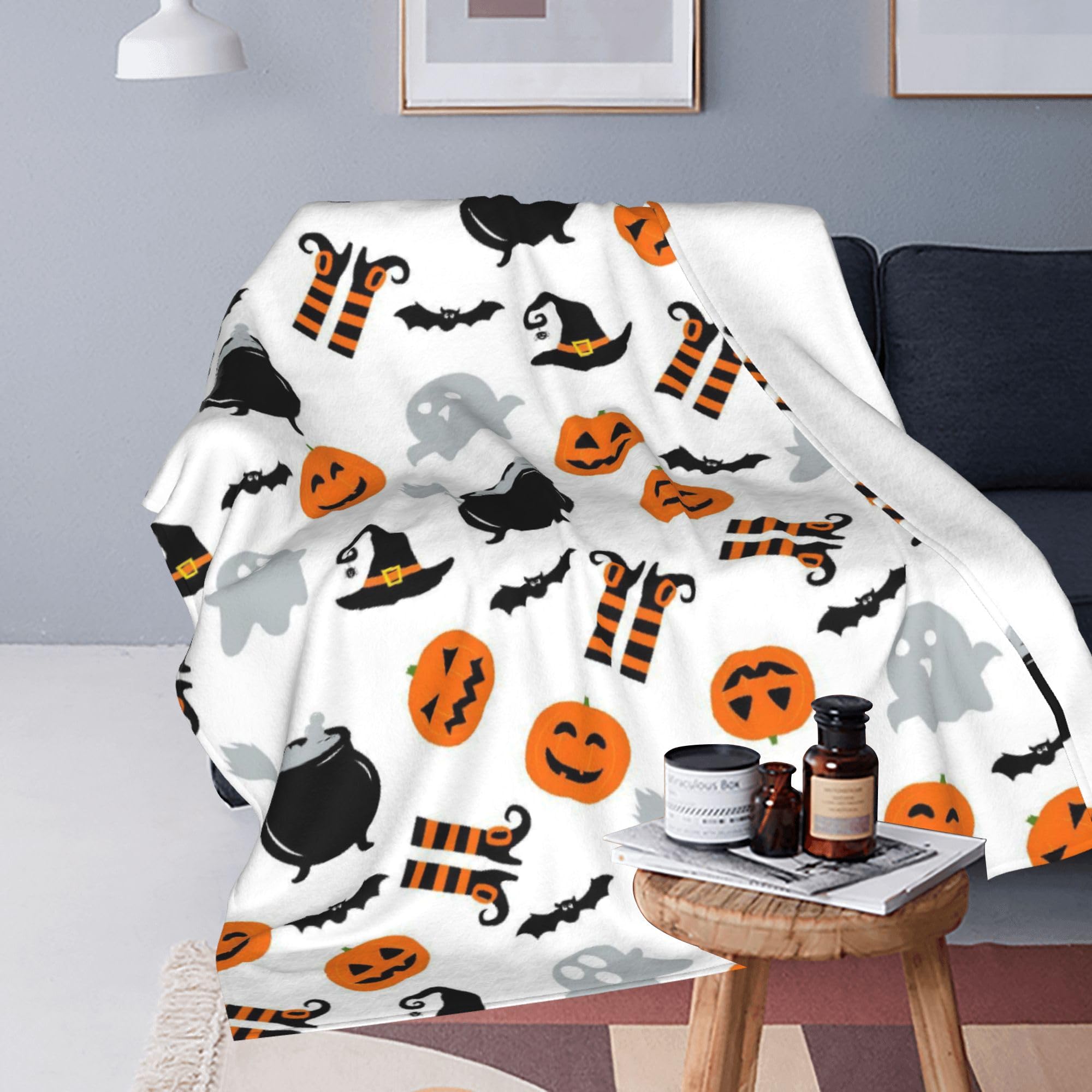 Gelasgo Halloween Throw Blanket Witch Hat Pumpkin Bat Ultra Soft Flannel Blanket,Cozy Warm Lightweight Gift for Adults Kids,Machine Washable Couch Bed Blankets 100x130cm - Image 2