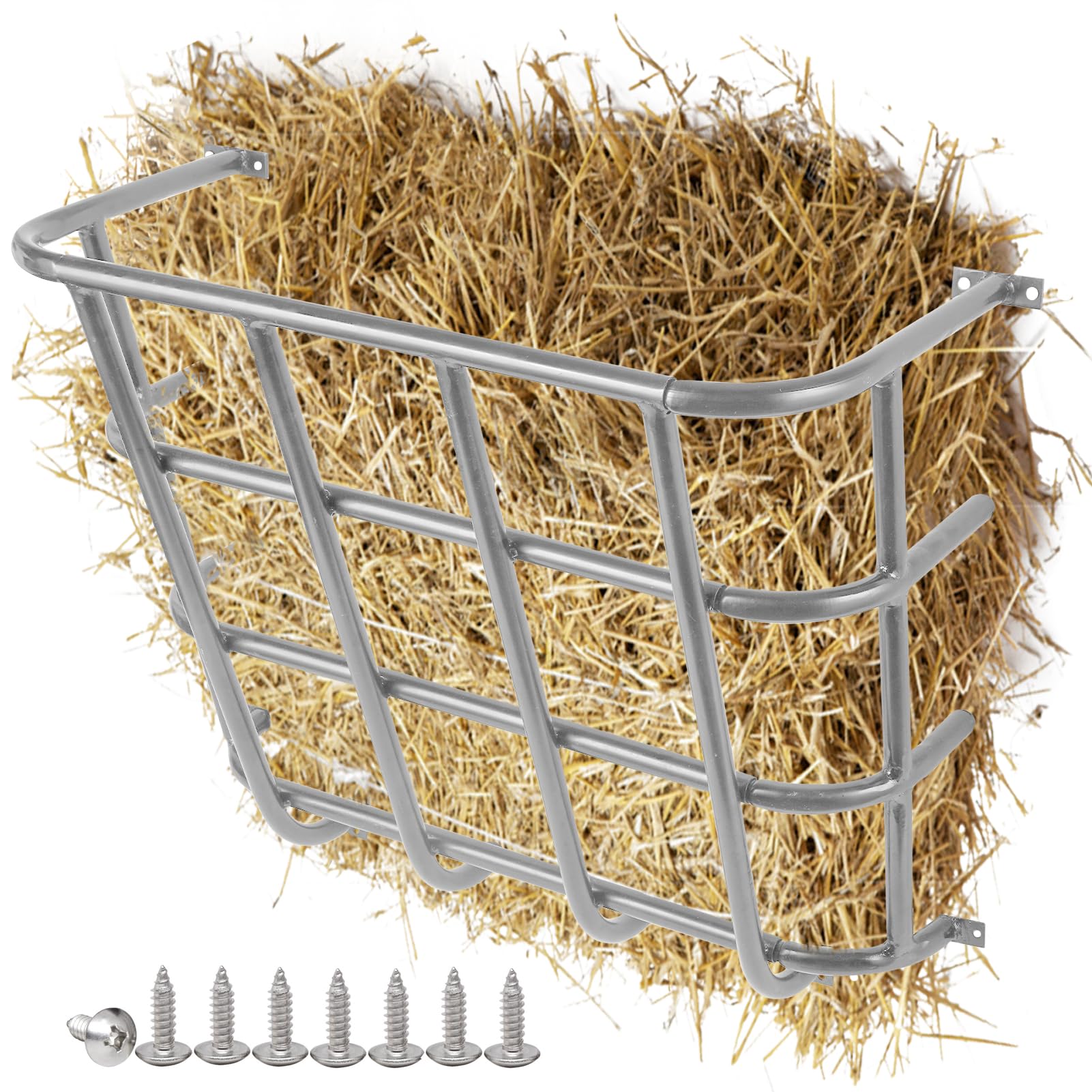 Hay Feeder Goat, 24.4 x 20.8 x 12.6 Multiple Sided Goat Hay Rack, Heavy Duty Galvanized Metal Wall Hay Rack for Sheep Horses, etc(Silver)