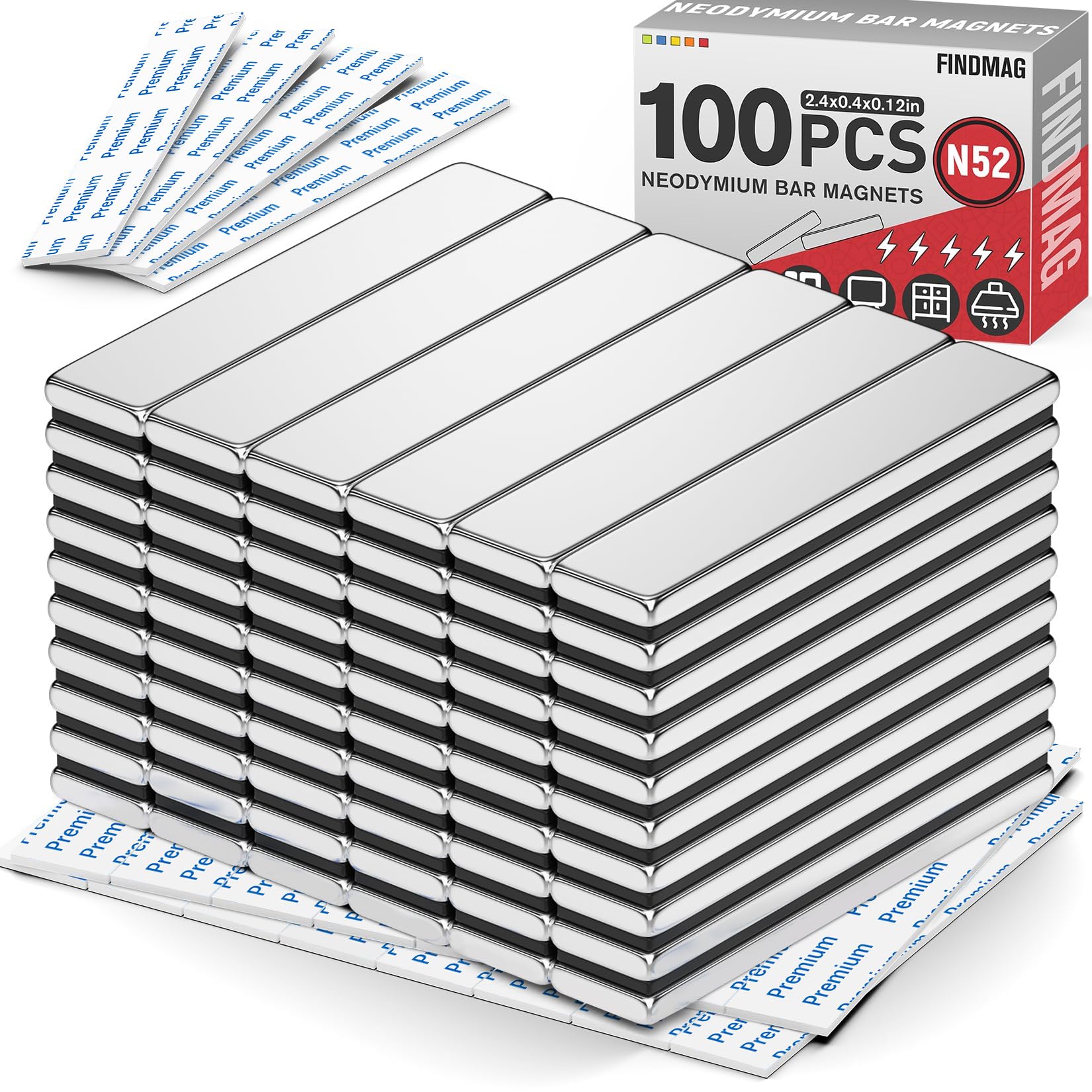 FINDMAG 12 Pack Bar Magnets, Rare Earth Magnets, Silver, 2.36x0.39x0.12in — Amazon image 13