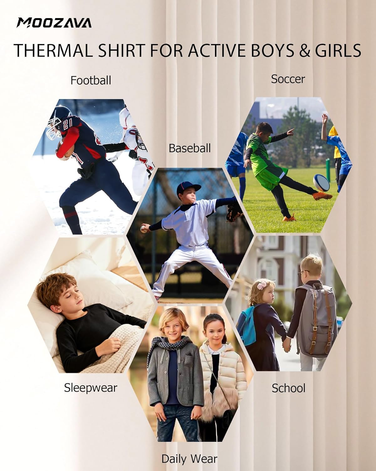 Moozava Boys Compression Thermal Shirt Long Sleeve Fleece Lined Youth Undershirt Kids Football Baseball Soccer Base Layer Top - Image 6