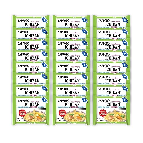 [SAPPORO ICHIBAN] Ramen Noodles, Chicken Flavor, No. 1 Tasting Japanese Instant Noodles (3.5 Oz./ 99.2 g) | 24 Pack