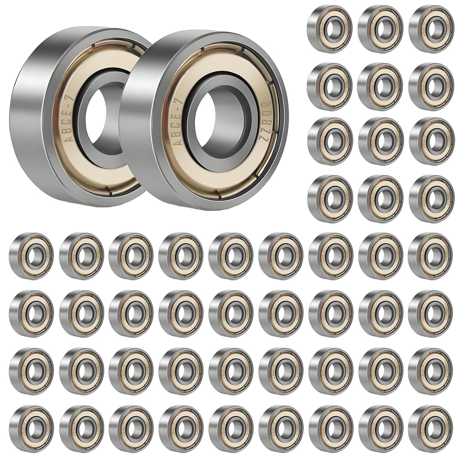 50PCS 608ZZ Ball Bearings, ABEC-7 Double Metal Shielded Deep Groove Ball Bearings 8x22x7mm, Pre-Lubricated Chrome Steel for Skateboards, Inline Skates, Scooters & 3D Printers
