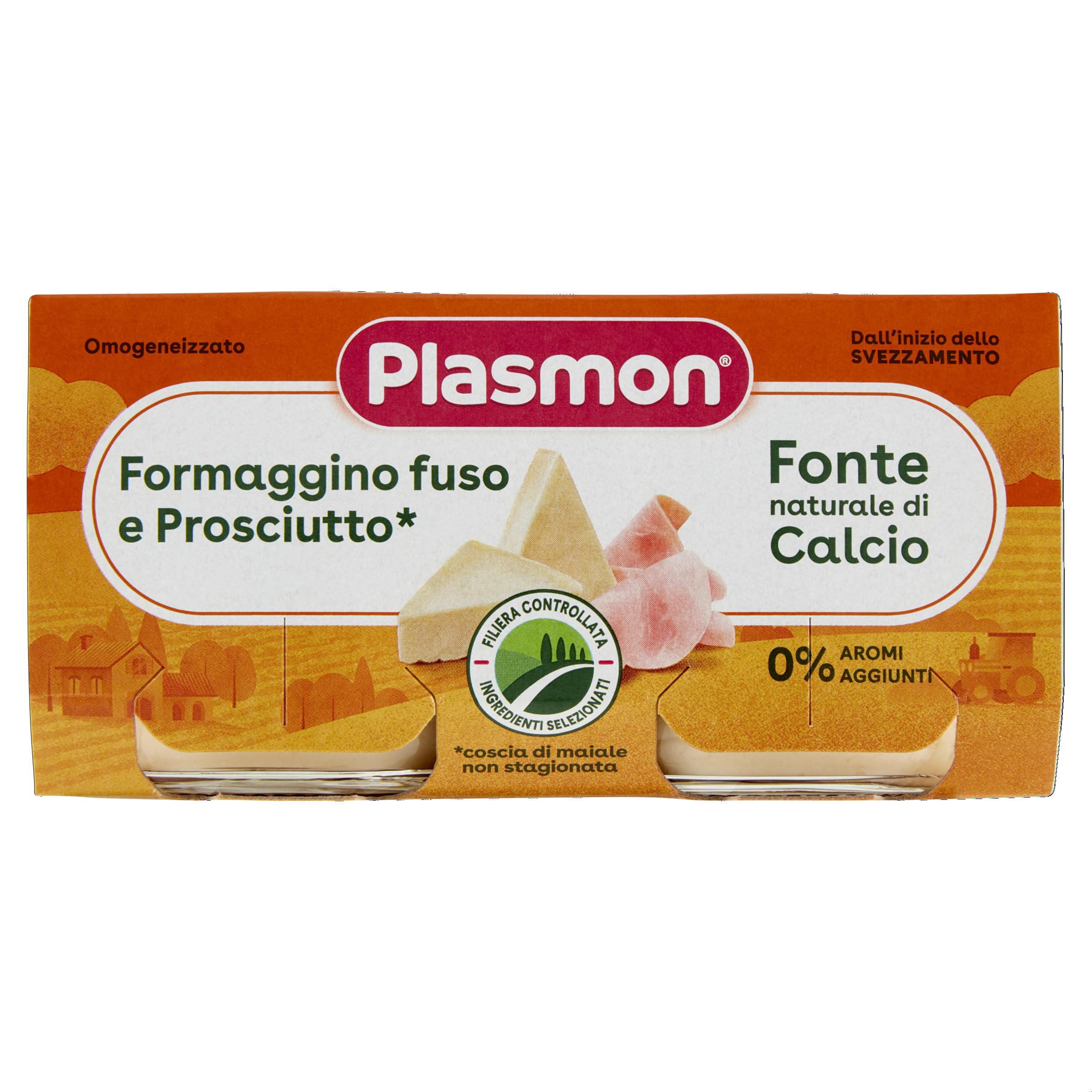 Plasmon Omogeneizzato Formaggino Fuso e Prosciutto 80g 24 Vasetti Con formaggi selezionati, senza aromi aggiunti