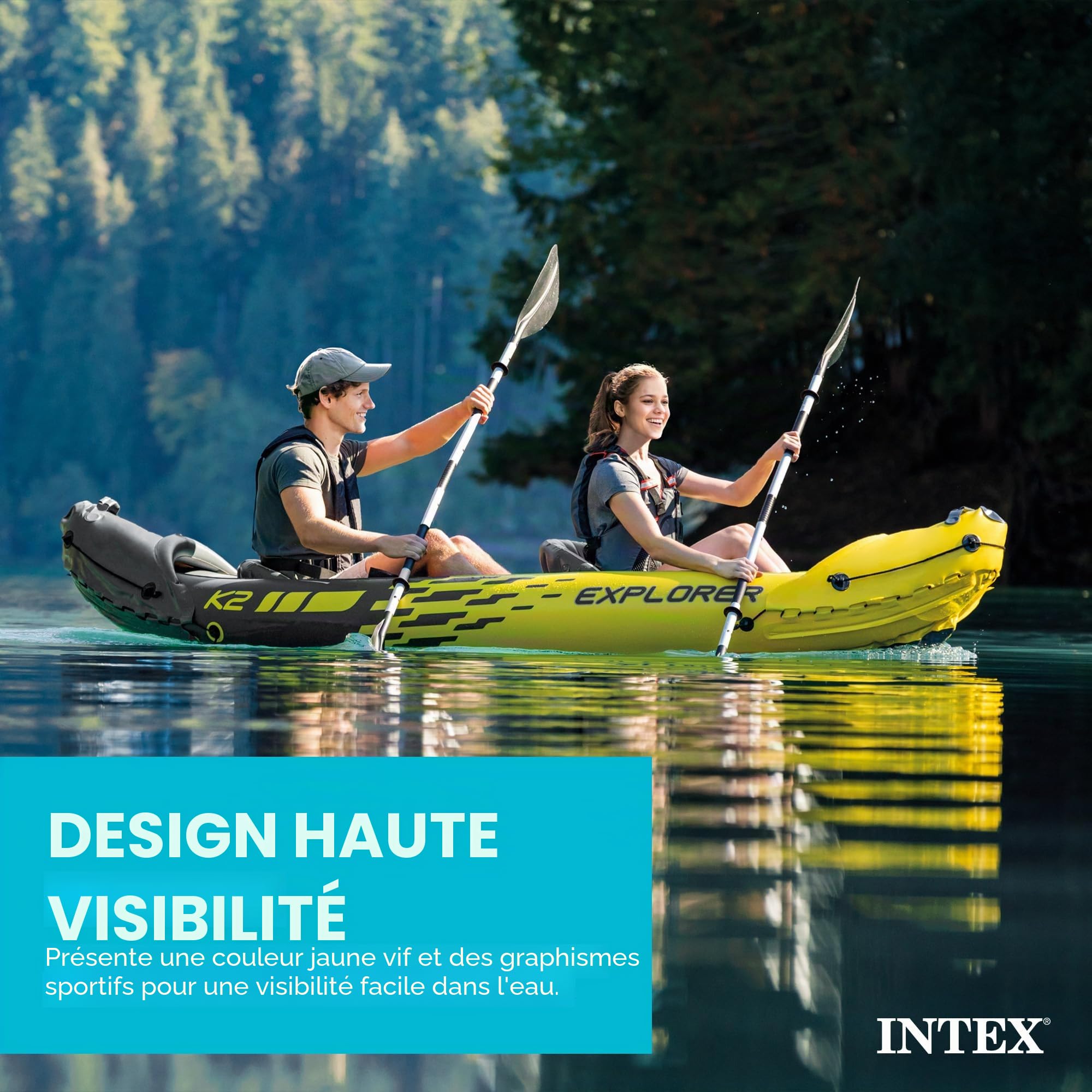 Ensemble de 2 Places INTEX Explorer K2 Kayak, Kayak Gonflable avec rames en Aluminium et Pompe à air Haute Puissance