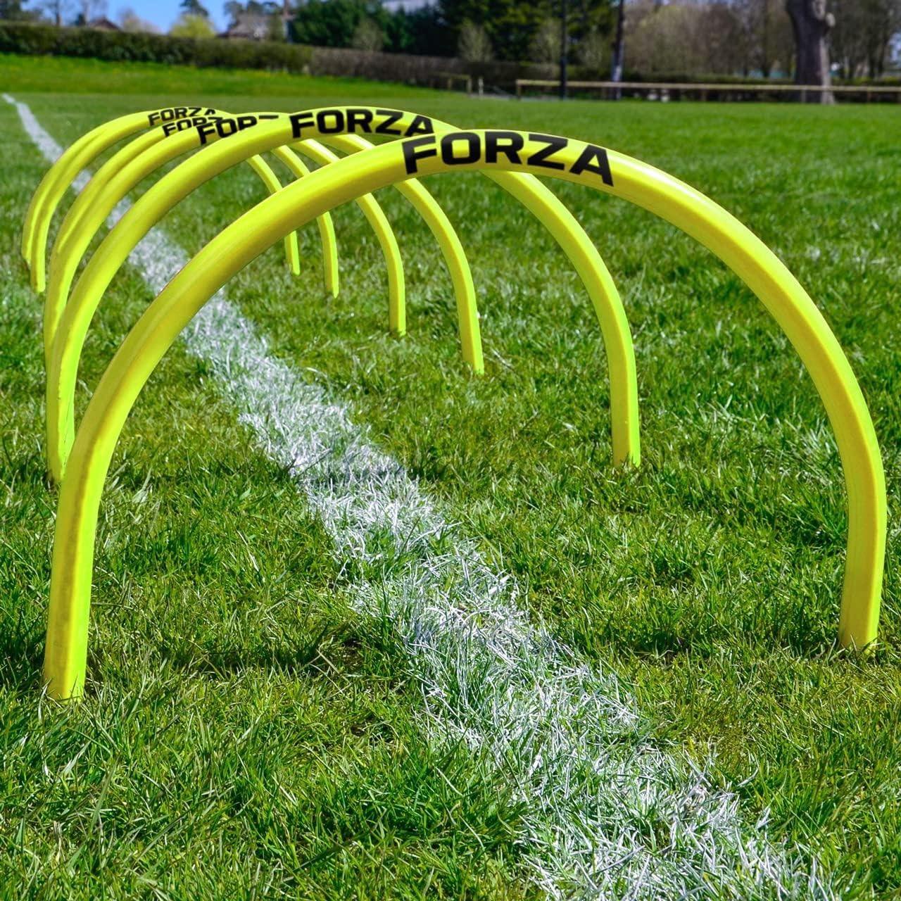 FORZA Football Training Passing Arcs - Improve Passing Accuracy and Speed | Fluorescent Yellow Colour | Pack of 5 or 10 | Ground Spikes Included