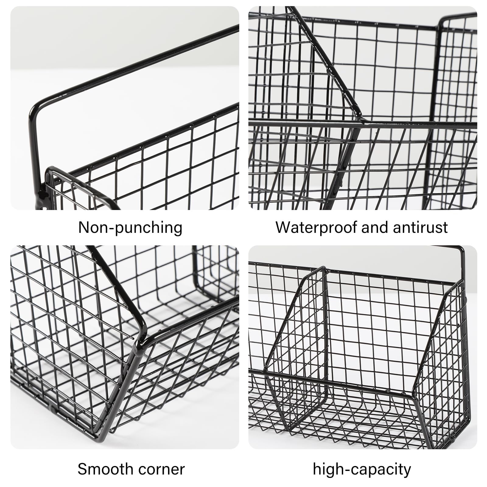 Cestini da parete in metallo, set da 2 pezzi con 3 scomparti, per conservare le verdure, cestino in metallo da appendere senza forare, cestino sospeso da cucina e cucina, organizer per cipolle