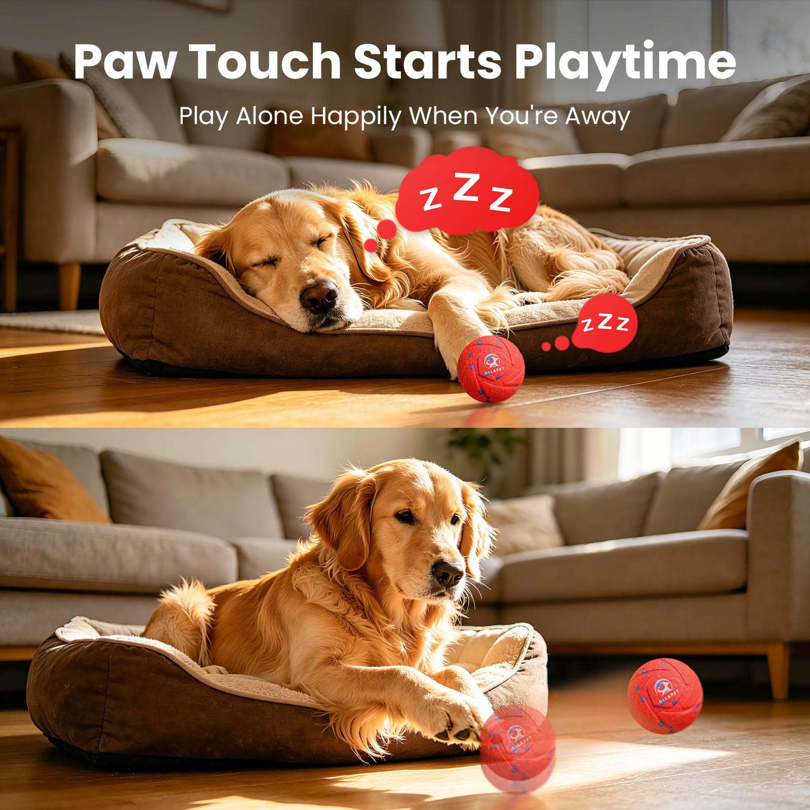 Balle interactive pour chien – rebondissement et roulement automatiques, matériau E-TPU résistant à la mastication, 3 modes interactifs, étanche IPX7, balle de jouet Smart Chase pour chiens de