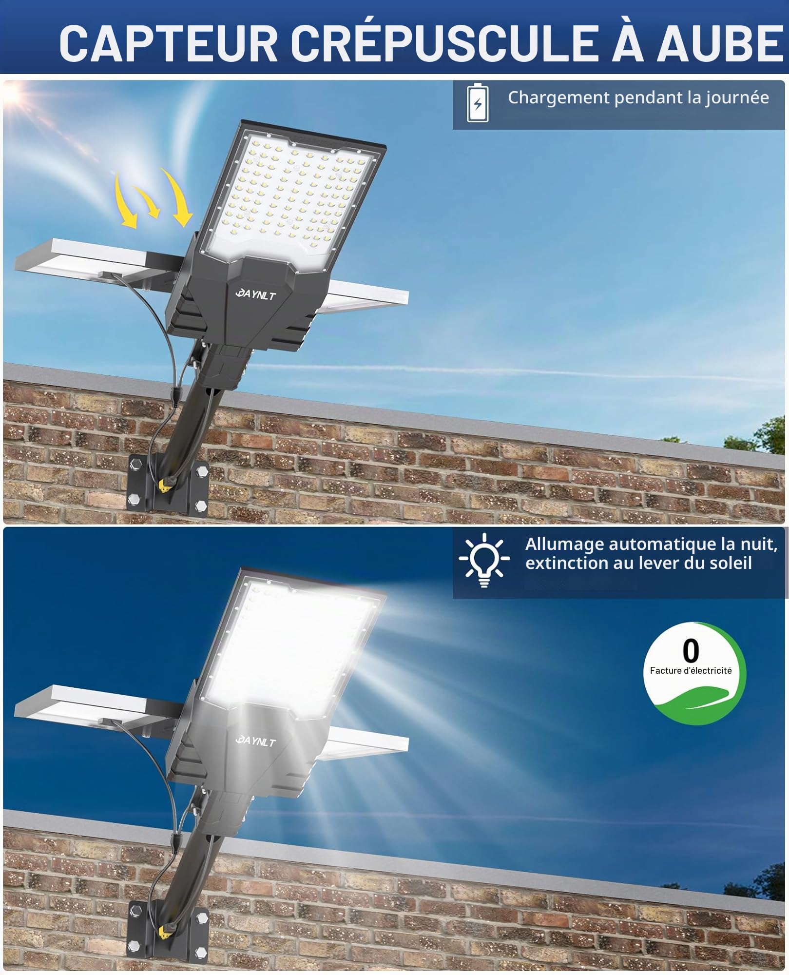 JAYNLT X-18000W Lampadaire Solaire Extérieur Puissant avec Telecommande