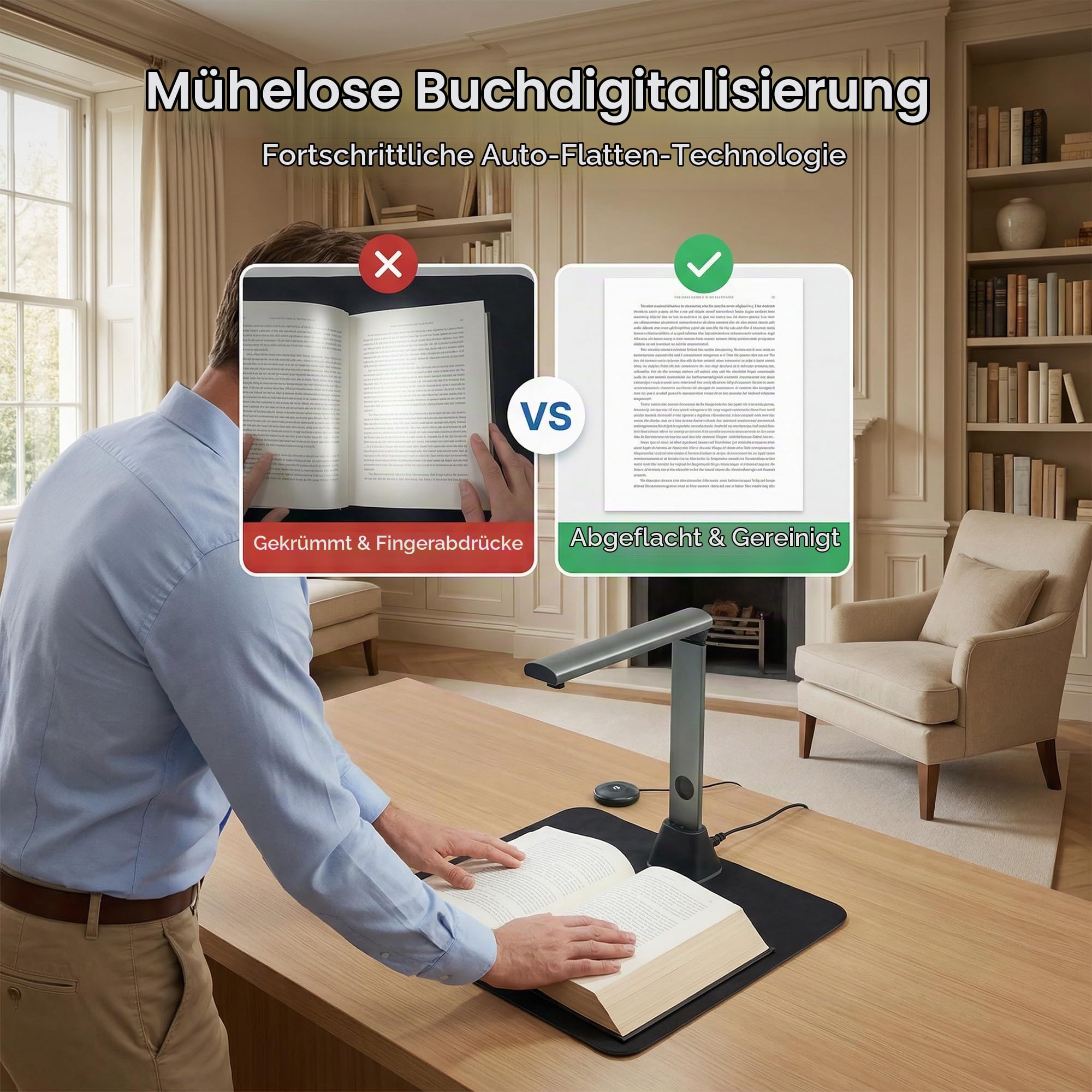 Scanner Dokumentenscanner A3 Scanner: 17 MP mit OCR für 130 Sprachen USB Dokumentenkamera mit 4 LED Buchscanner für Schule Büro Archiv und Homeoffice