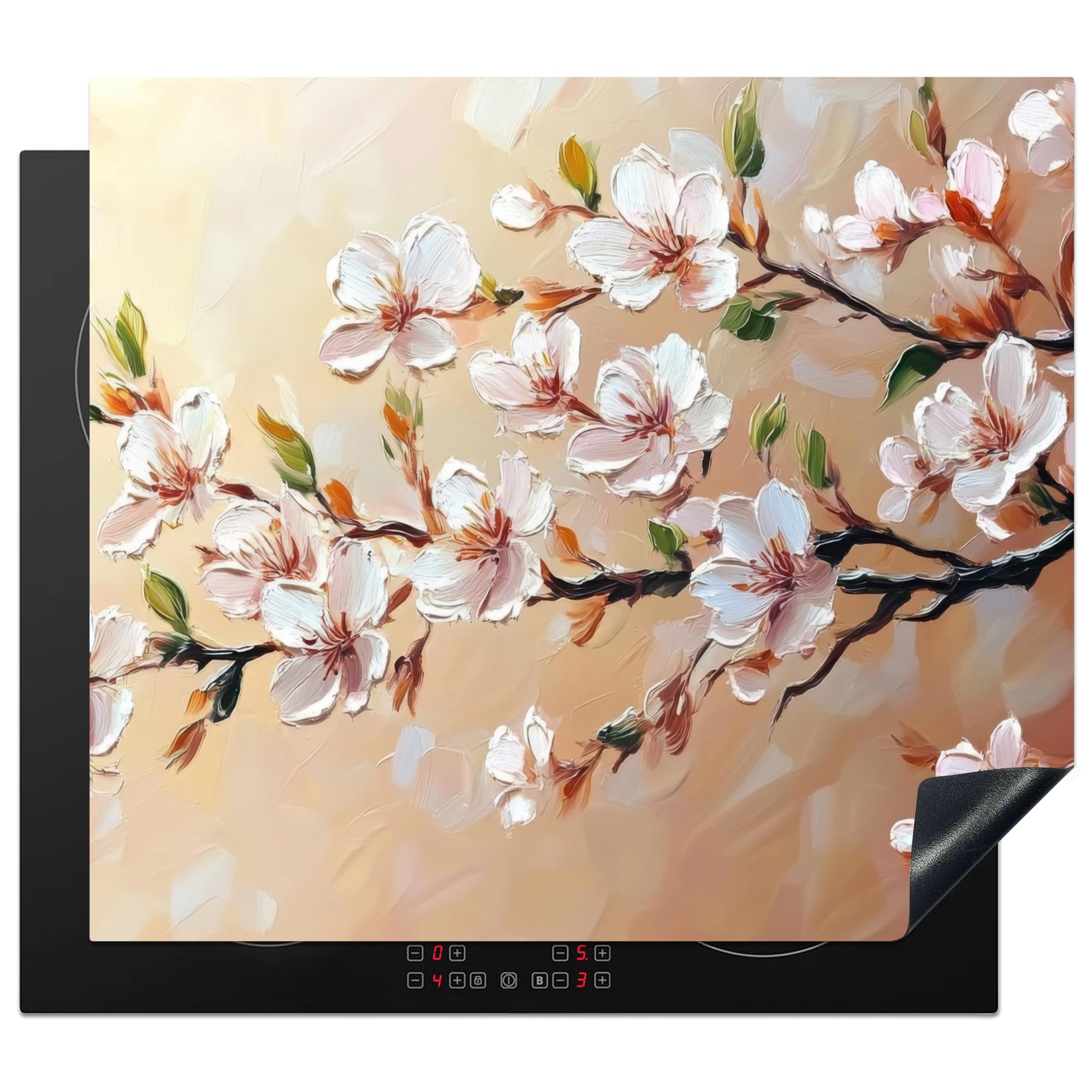 KitchenYeah© Induction Hob Protector Mat 20.2"x22.9" / 58.3x51.3 cm Cooker Top Protectors Cover Ceramic Covers Electric Hobs Vinyl Blossom Branches - Picturesque - Pink