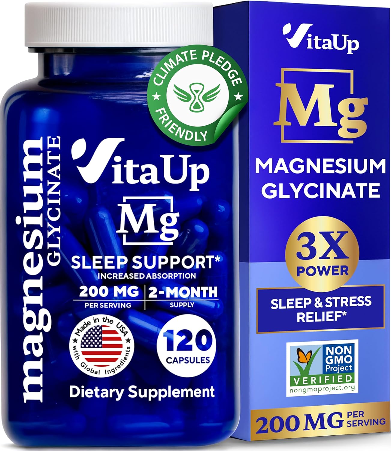 Magnesium Glycinate 200mg – USA Made Magnesium Supplement for Sleep, Heart, Bones, Metabolism Support – High Absorption Magnesium Bisglycinate Capsules – 120 Vegan Chelated Capsules