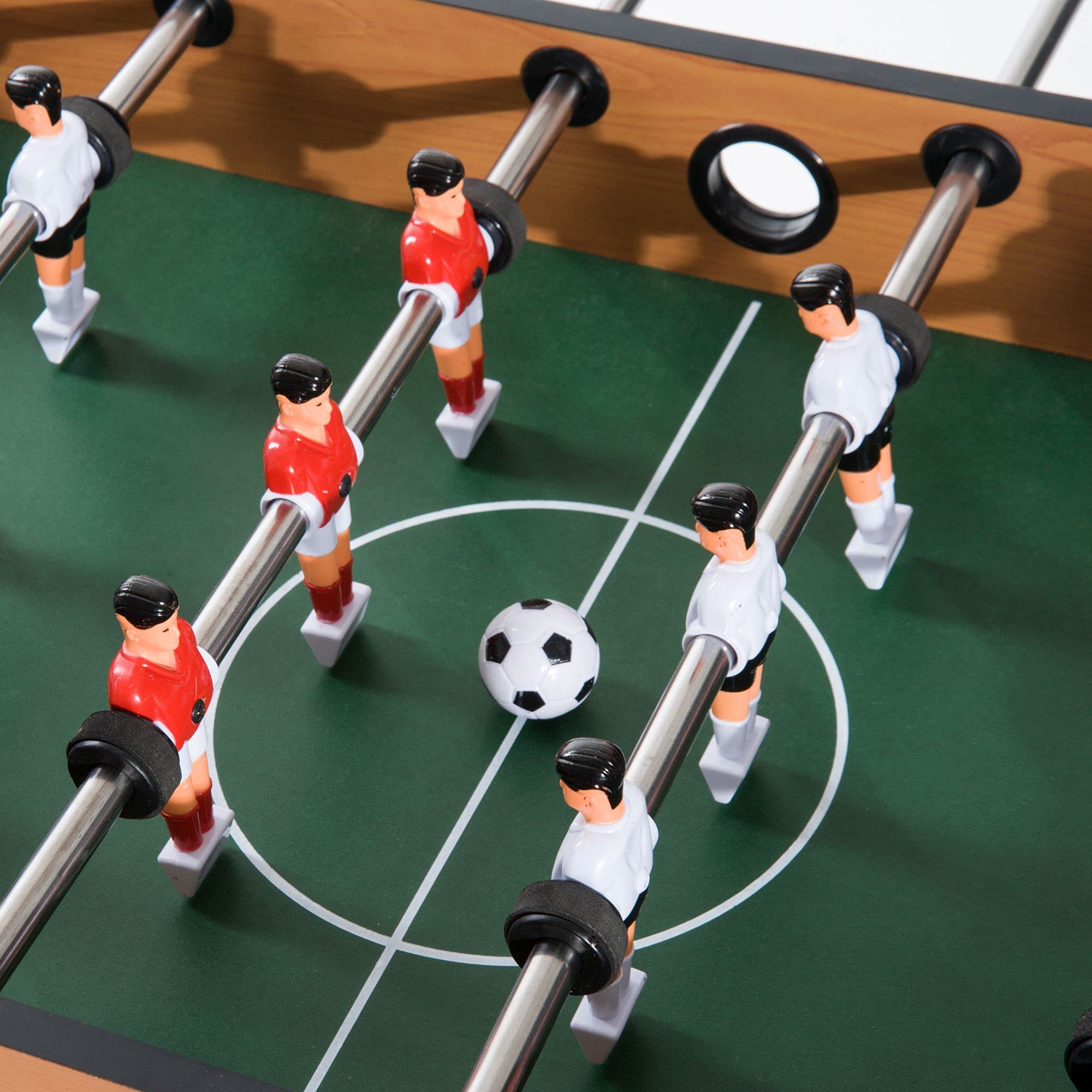 HOMCOM Mesa Multijuegos 4 en 1 para Niños +6 Años Mesa de Juego con Futbolines, Mesita de Billar y Ping-Pong 92x78x80 cm Natural y Negro
