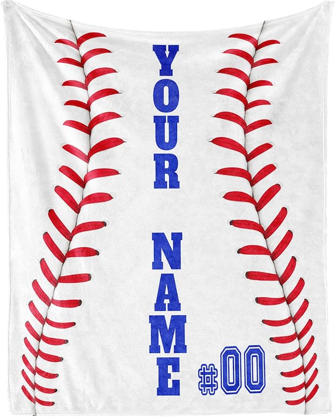 Custom Baseball Throw Blanket for Boys Girls - 40x50 Inches Crib Size - Soft Fluffy Cozy Blankets Gift - White Sports Blanket Throws for Travel, Office