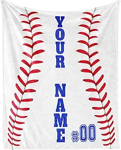 Custom Baseball Throw Blanket for Boys Girls - 40x50 Inches Crib Size - Soft Fluffy Cozy Blankets Gift - White Sports Blanket Throws for Travel, Office