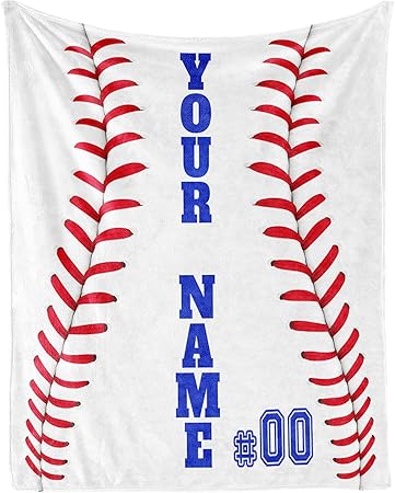 Custom Baseball Throw Blanket for Boys Girls - 40x50 Inches Crib Size - Soft Fluffy Cozy Blankets Gift - White Sports Blanket Throws for Travel, Office