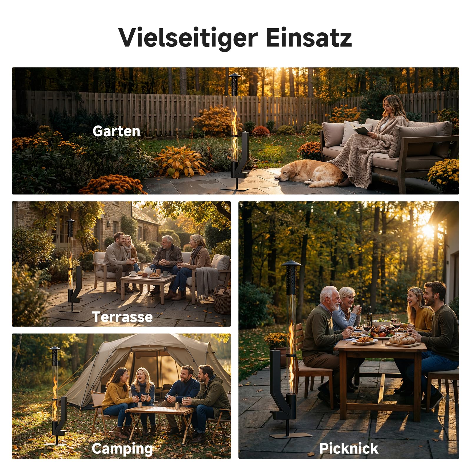 Feuerrohr, Terrassenheizer Mit Herausnehmbarem Aschekasten Und Pilz-Regenkappe, Beschwerter Und Stabiler Sockel, Brenndauer 1 Stunde, Rauchfreies, Pellets Feuerrohr FüR Terrasse Und Garten