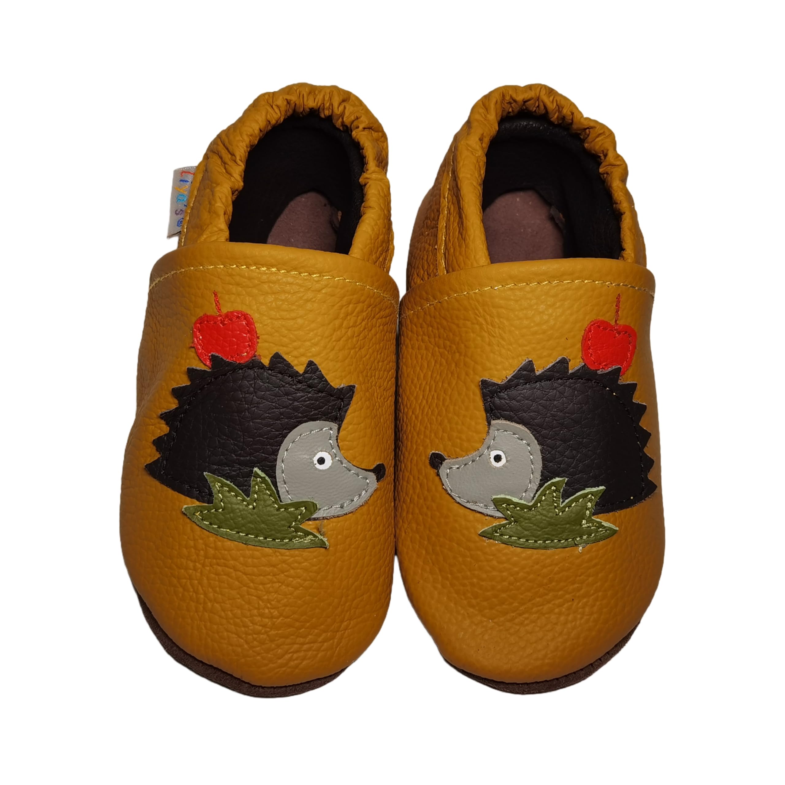 Liya's Chaussons en cuir pour bébé - Motif hérisson - Jaune jonquille